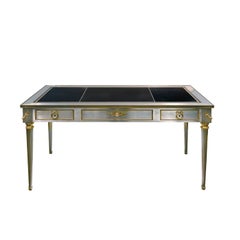 P.E. Guerin Artisan Desk in Stainless Steel with Brass Accents C. 1950, 'Signed'