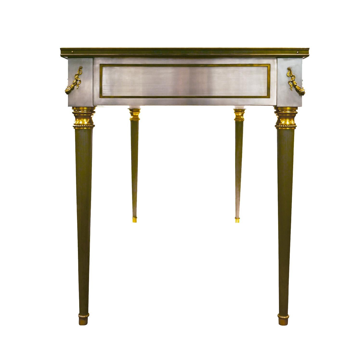 American P.E. Guerin Artisan Desk in Stainless Steel with Brass Accents C. 1950, 'Signed'
