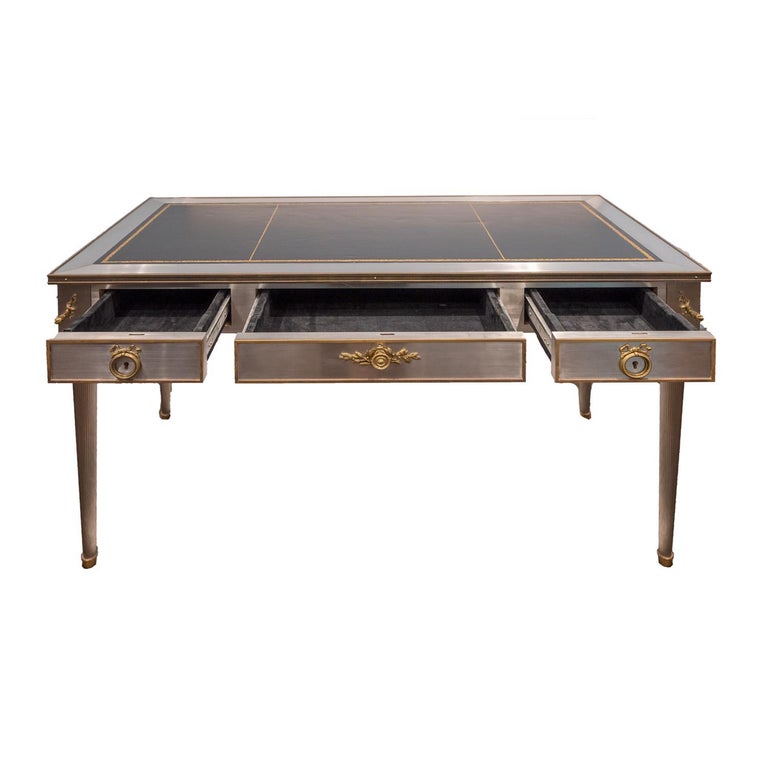 P.E. Guerin Artisan Desk in Stainless Steel with Brass Accents C. 1950, 'Signed' In Excellent Condition In New York, NY
