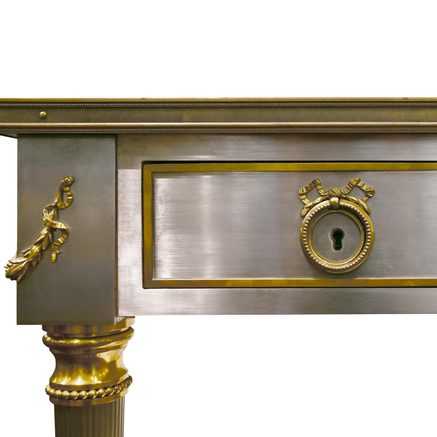 Mid-20th Century P.E. Guerin Artisan Desk in Stainless Steel with Brass Accents C. 1950, 'Signed'