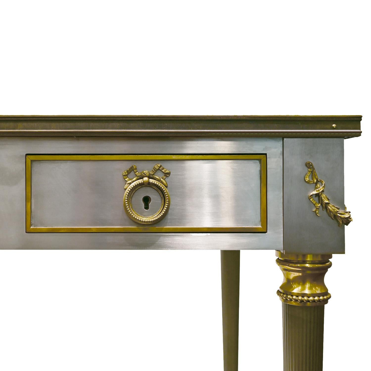 P.E. Guerin Artisan Desk in Stainless Steel with Brass Accents C. 1950, 'Signed' 2