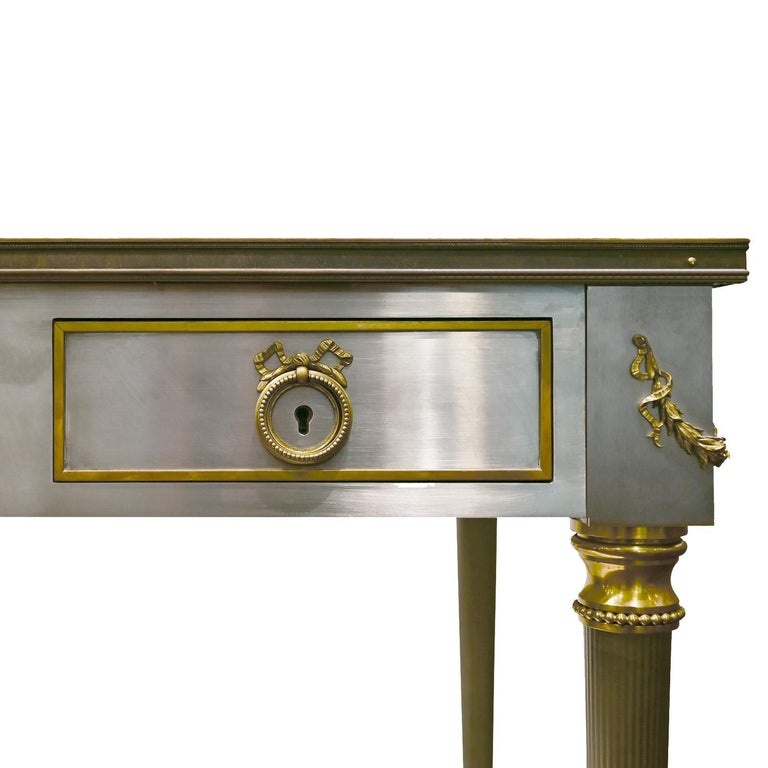 P.E. Guerin Artisan Desk in Stainless Steel with Brass Accents C. 1950, 'Signed' 2