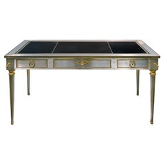 P.E. Guerin Artisan Desk in Stainless Steel with Brass Accents C. 1950, 'Signed'