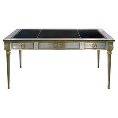 Used P.E. Guerin Artisan Desk in Stainless Steel with Brass Accents C. 1950, 'Signed'