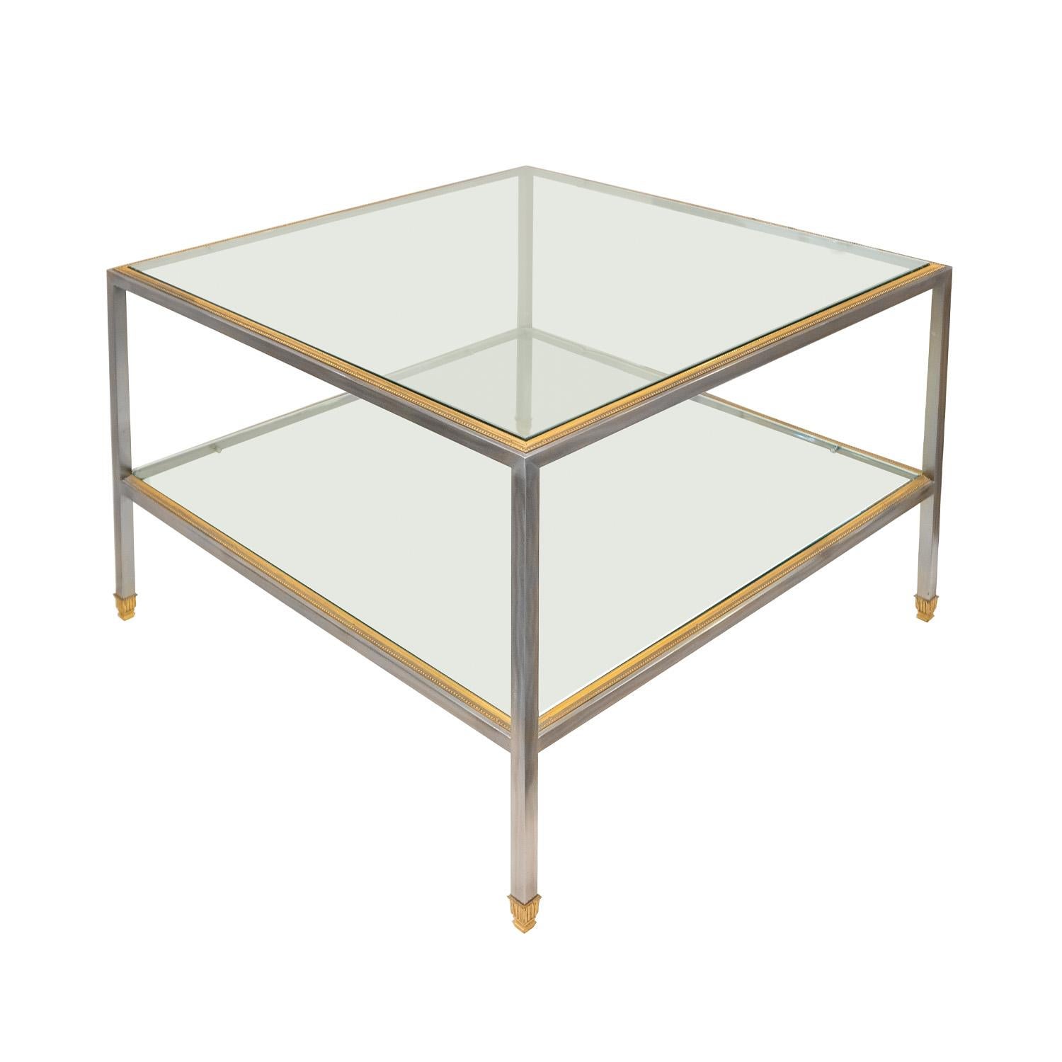 Moderne P.E. Guerin table dorée exquise en acier et laiton bruni 1982 en vente
