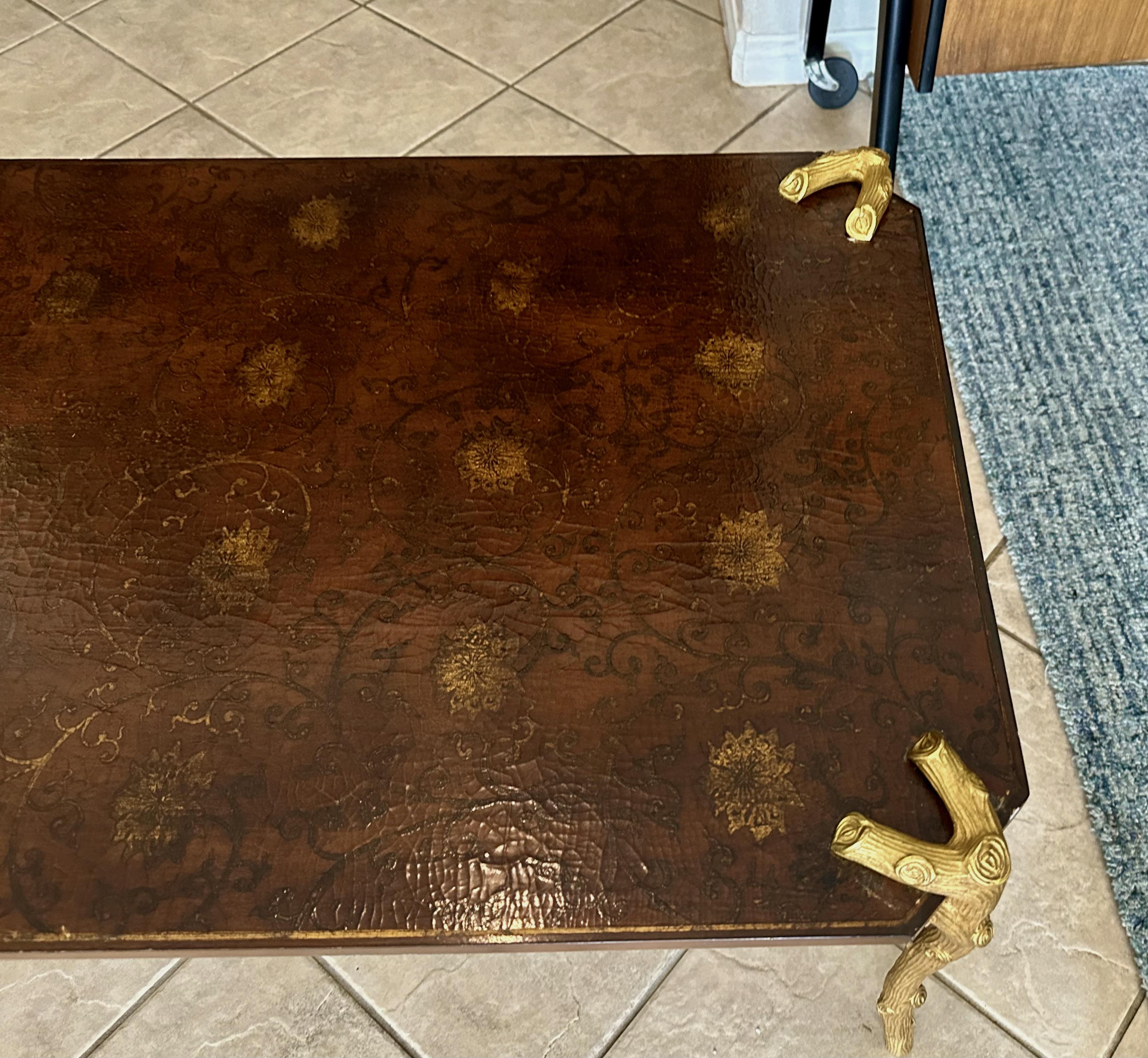 P.E. Guerin Faux Bois Gilt Bronze Chinoiserie Cocktail Table For Sale 5