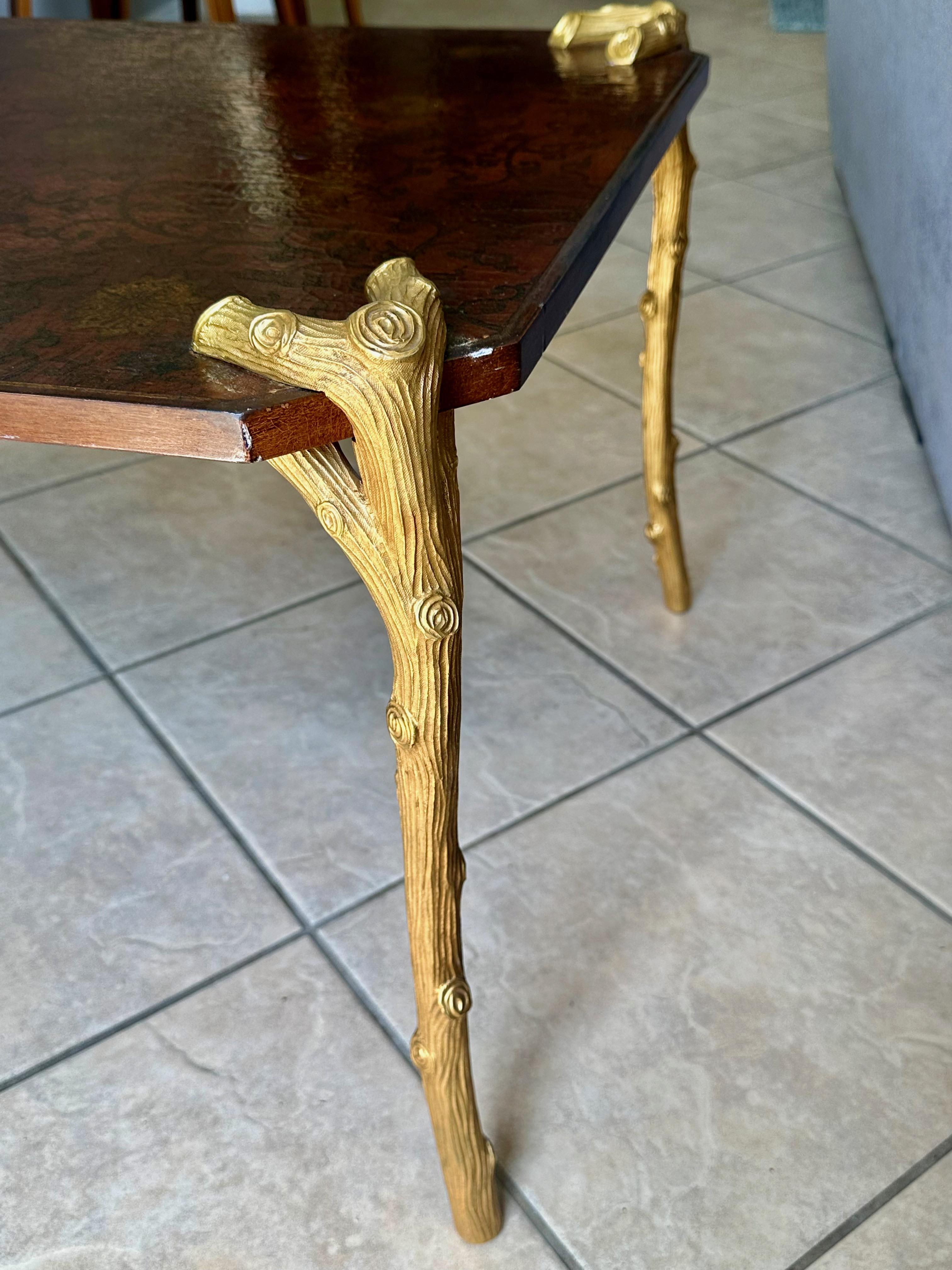 P.E. Guerin Faux Bois Gilt Bronze Chinoiserie Cocktail Table For Sale 6