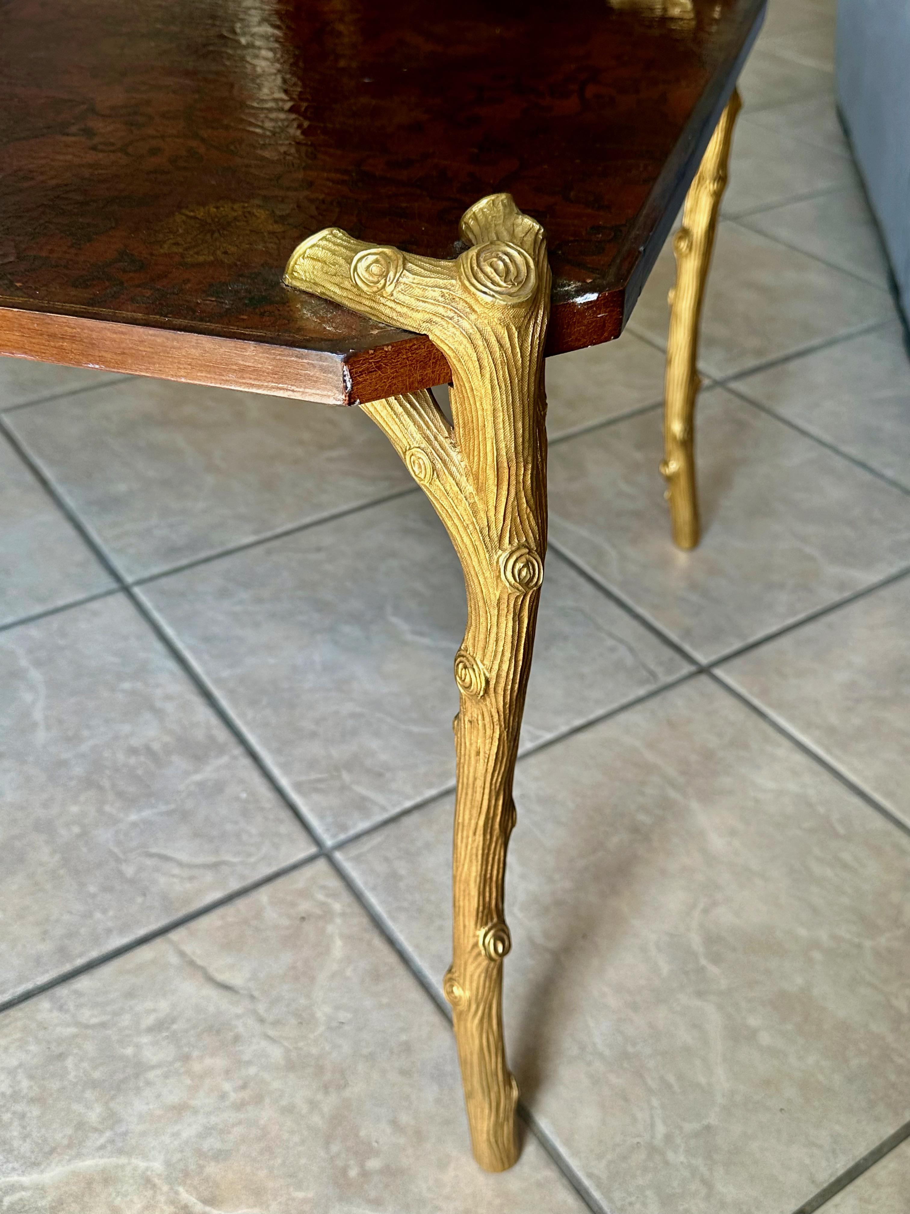 P.E. Guerin Faux Bois Gilt Bronze Chinoiserie Cocktail Table For Sale 8
