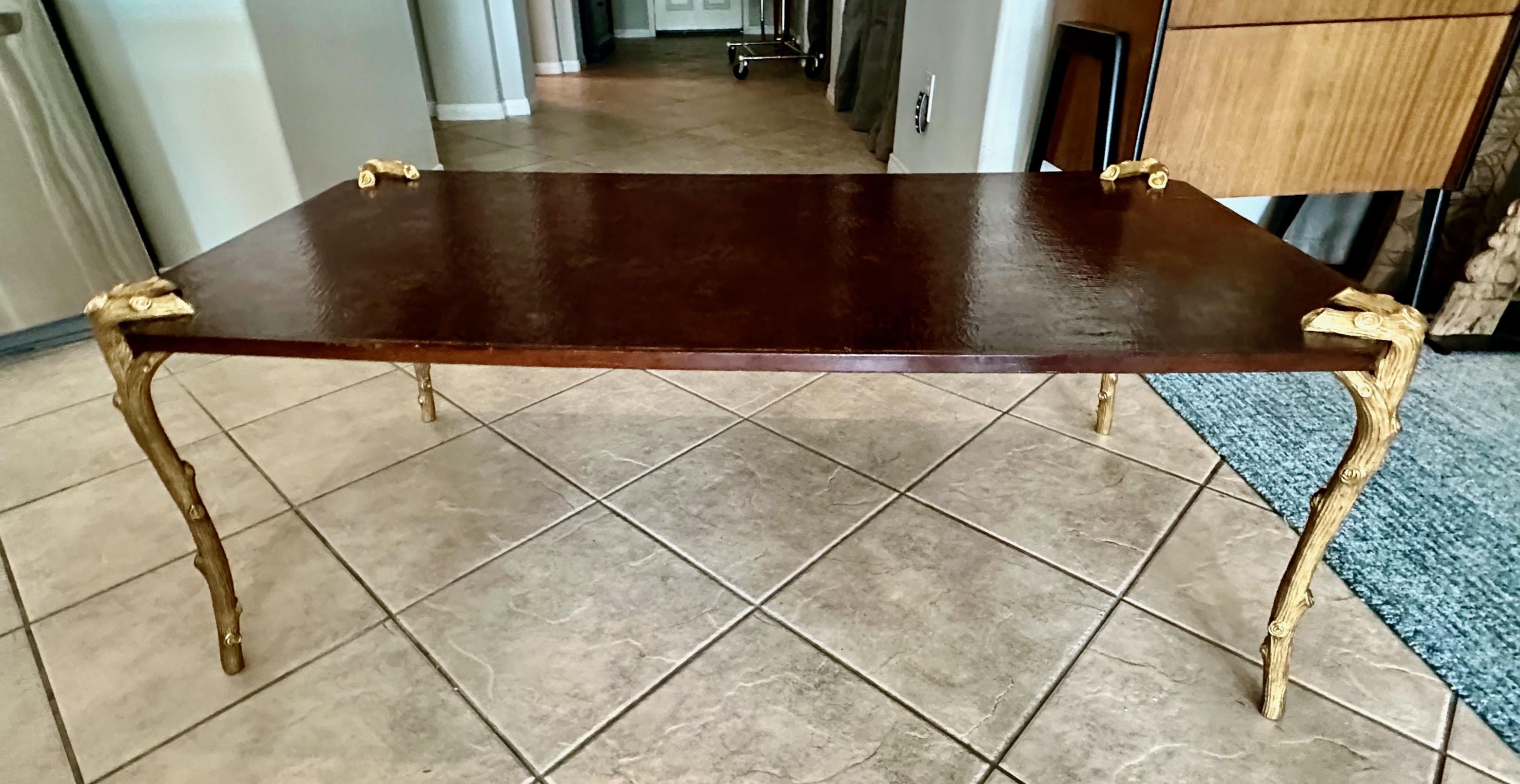 P.E. Guerin Faux Bois Gilt Bronze Chinoiserie Cocktail Table In Good Condition For Sale In Palm Springs, CA