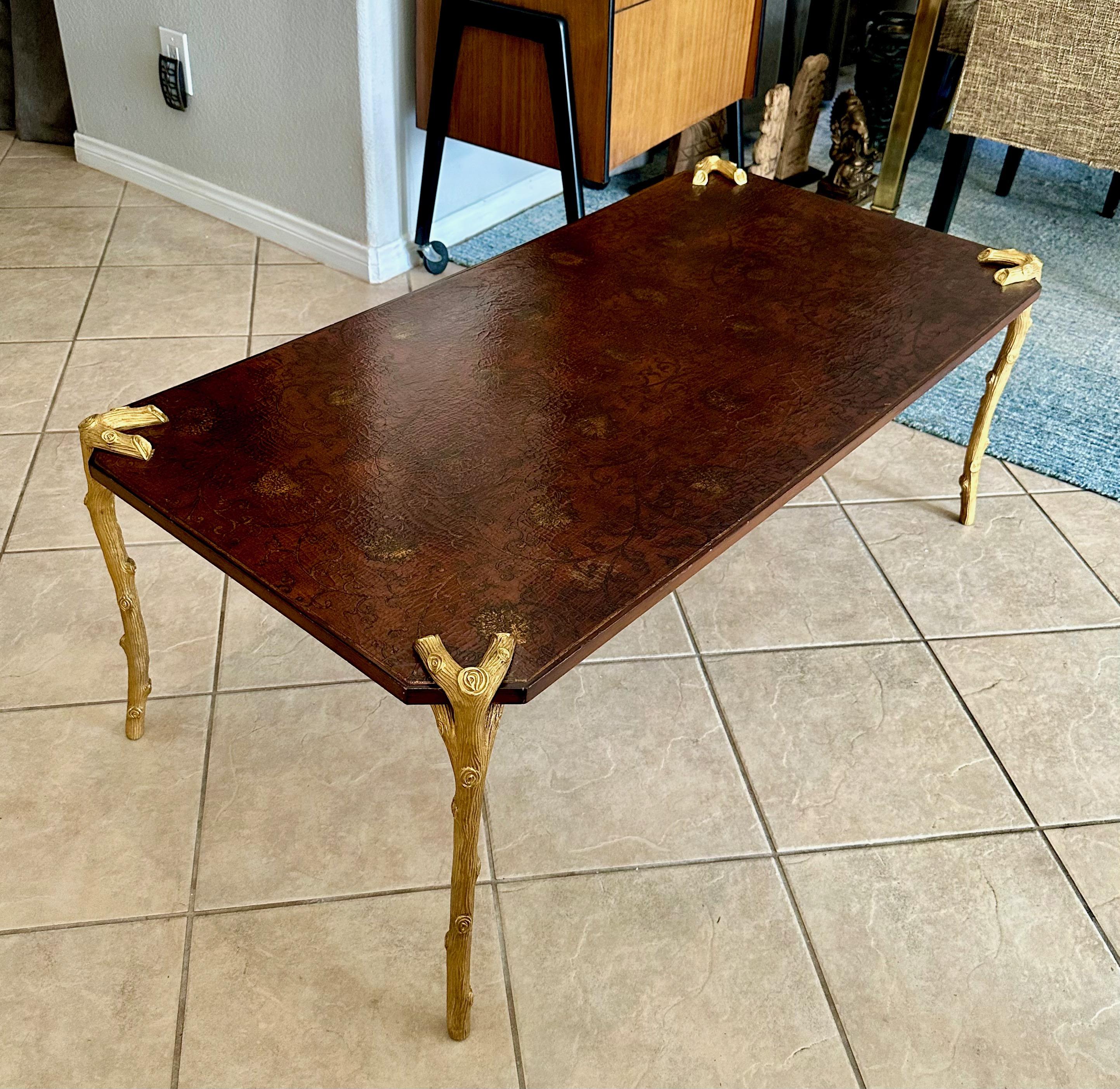 P.E. Guerin Faux Bois Gilt Bronze Chinoiserie Cocktail Table For Sale 1