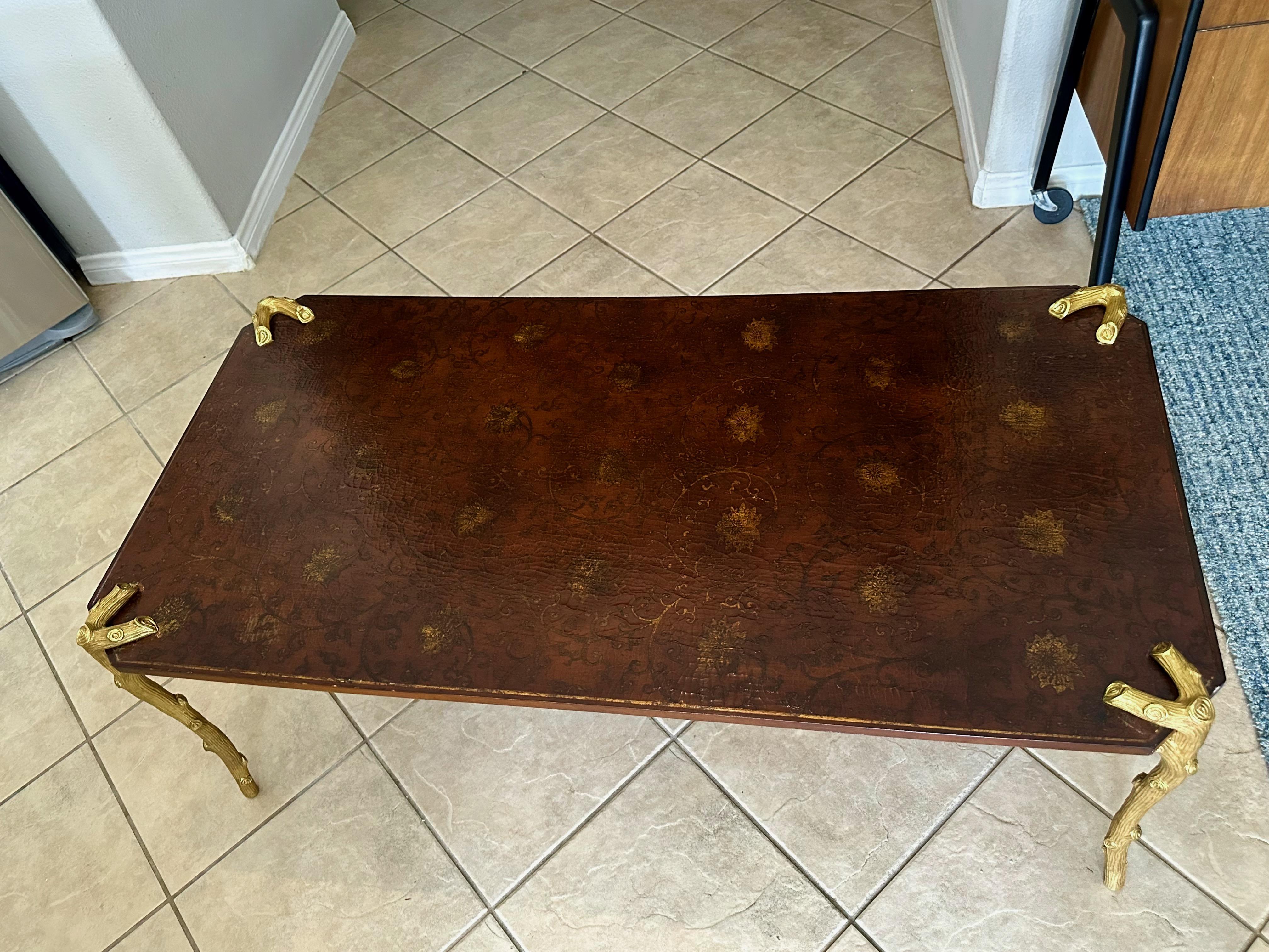 P.E. Guerin Faux Bois Gilt Bronze Chinoiserie Cocktail Table For Sale 2