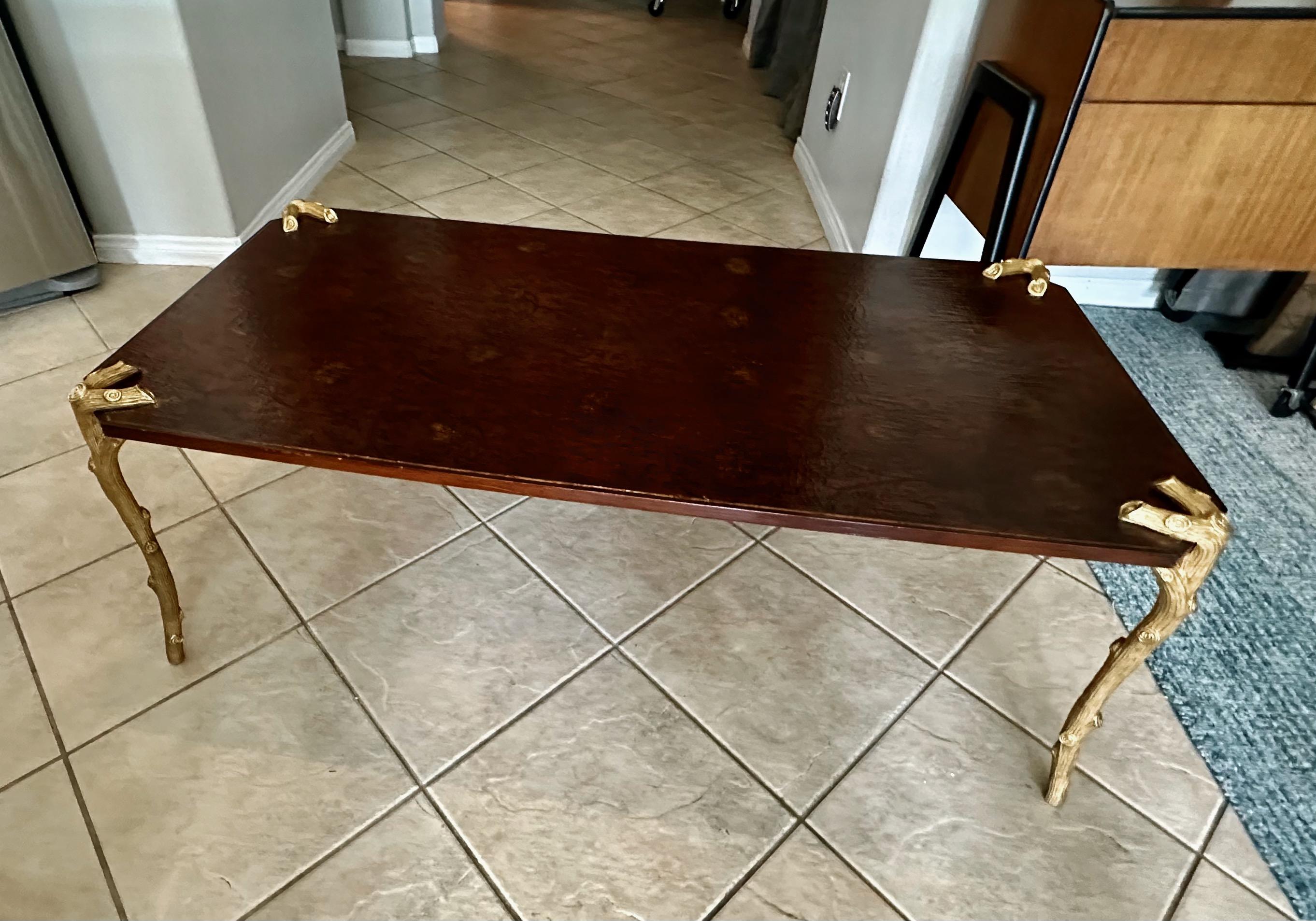 P.E. Guerin Faux Bois Gilt Bronze Chinoiserie Cocktail Table For Sale 3
