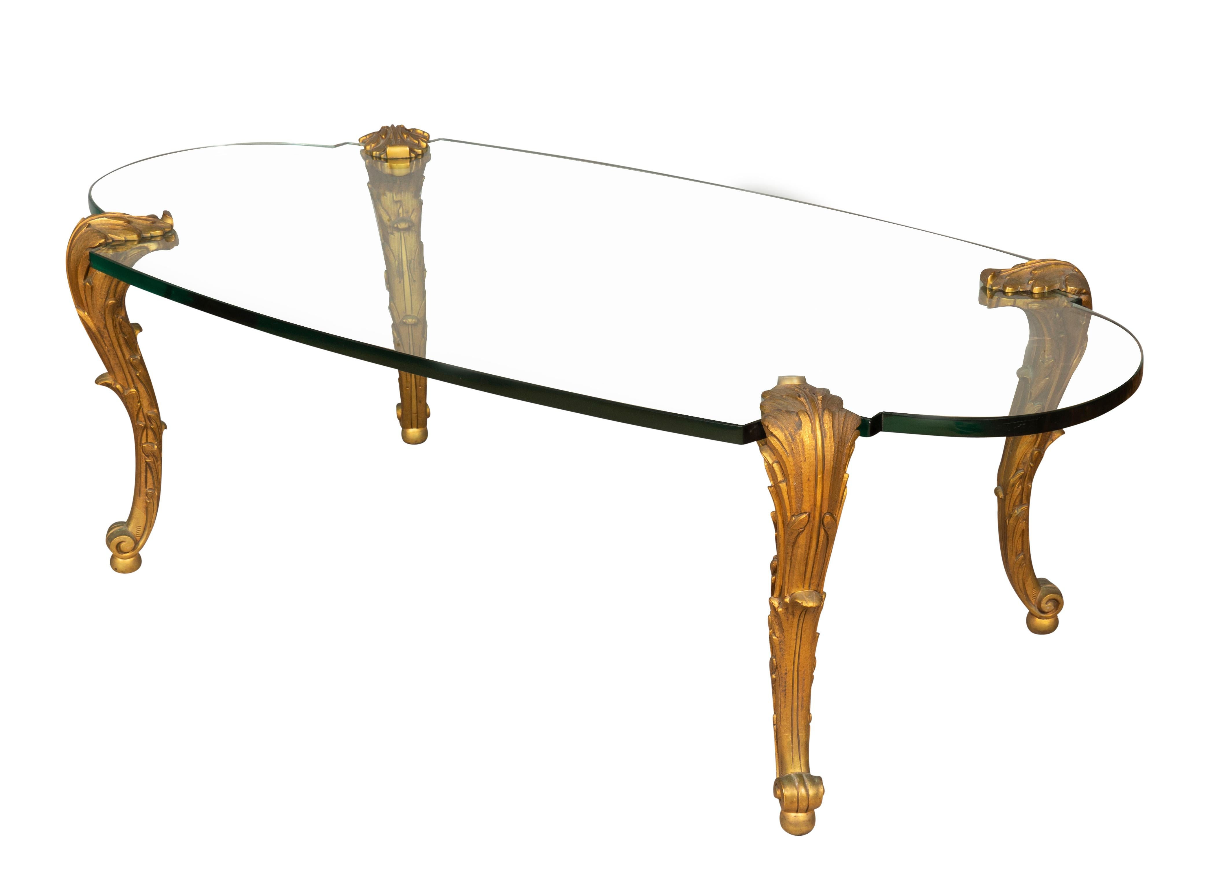 P.E Guerin Gilt Bronze and Glass Coffee Table In Good Condition In Essex, MA