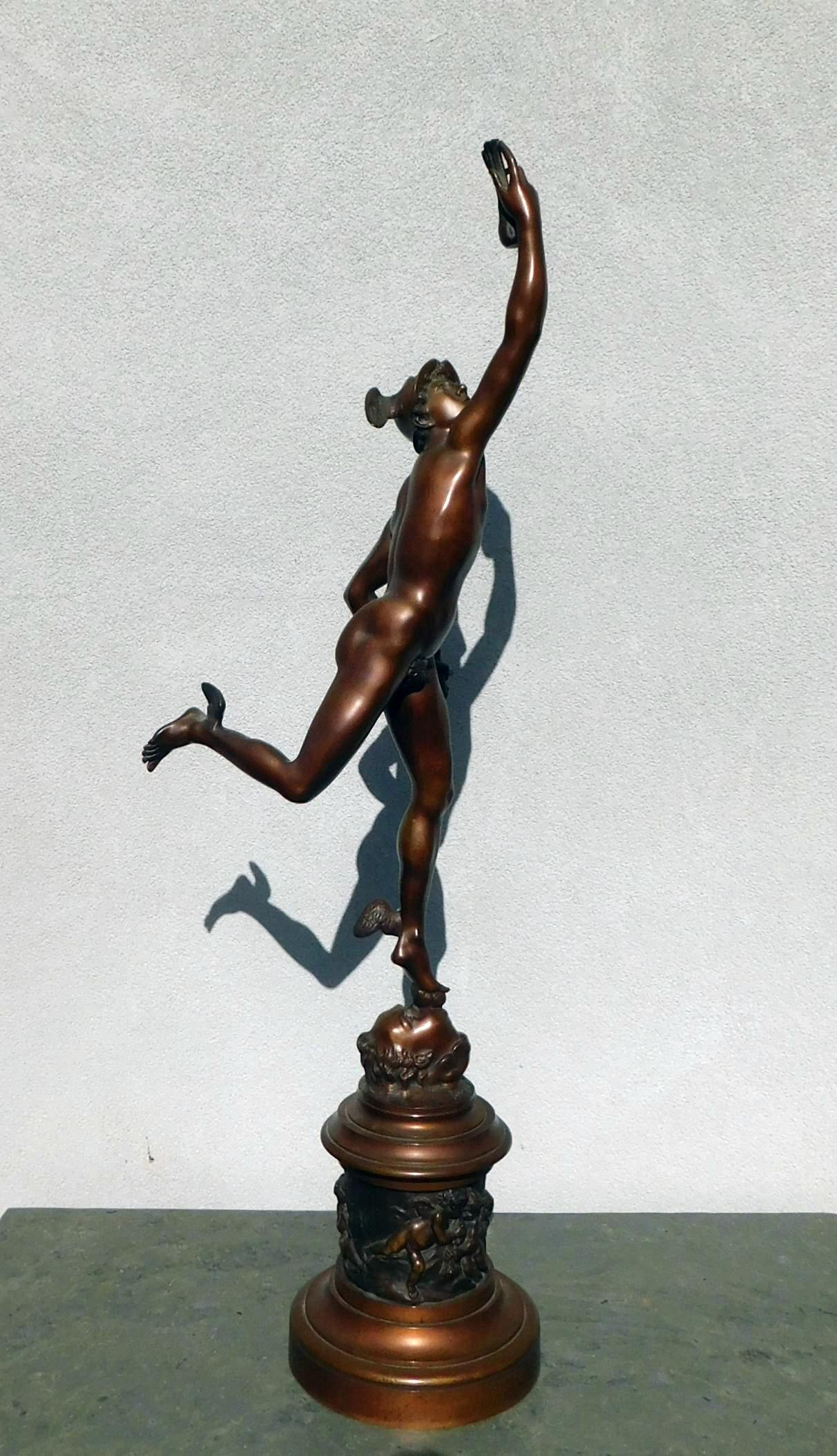 Pierre Emmanuel Guerin, (Américain, NY, né en France, 1833-1911). 
Grande pièce en bronze de la fonderie PE Guerin représentant Mercure. Mesure 36