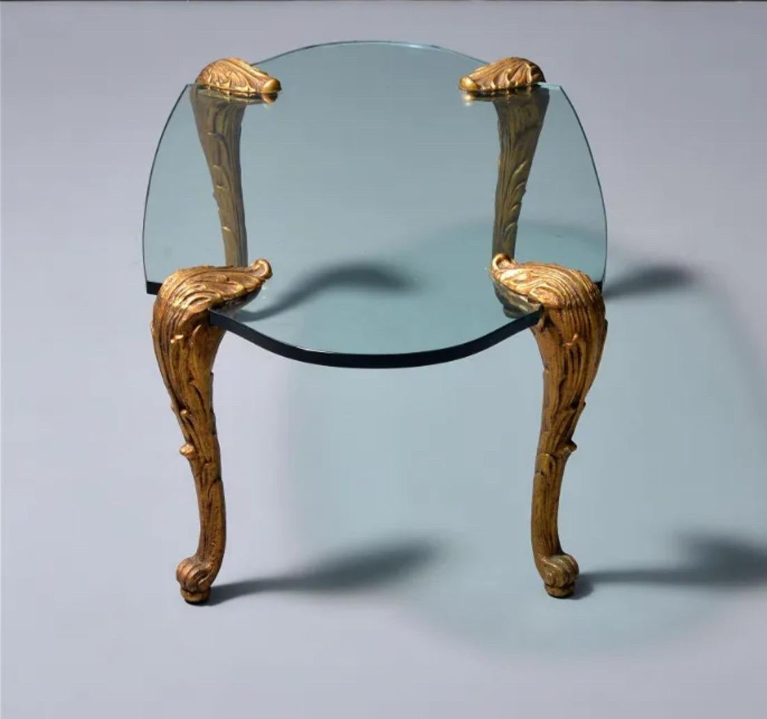 P.E. Guerin Stil Louis XV Blatt Cartouche Bronze Glas Kaffee Cocktail Tisch (20. Jahrhundert)