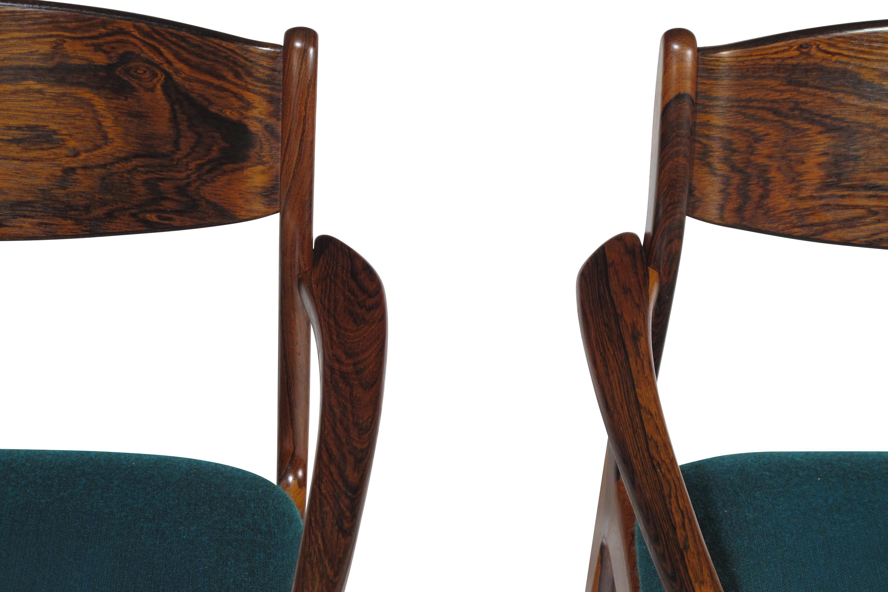 P.E. Jorgensen Rosewood Dining Armchairs In Excellent Condition In Oakland, CA