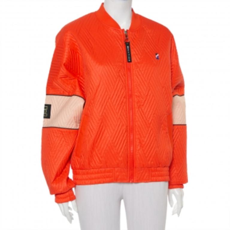 Rosso P.E. A. M. Giacca Bomber sintetica perforata arancione in vendita