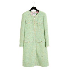 PE1997 Chanel FR40 Coat and Dress Tweed Silk Green SS1997 Ensemble US10