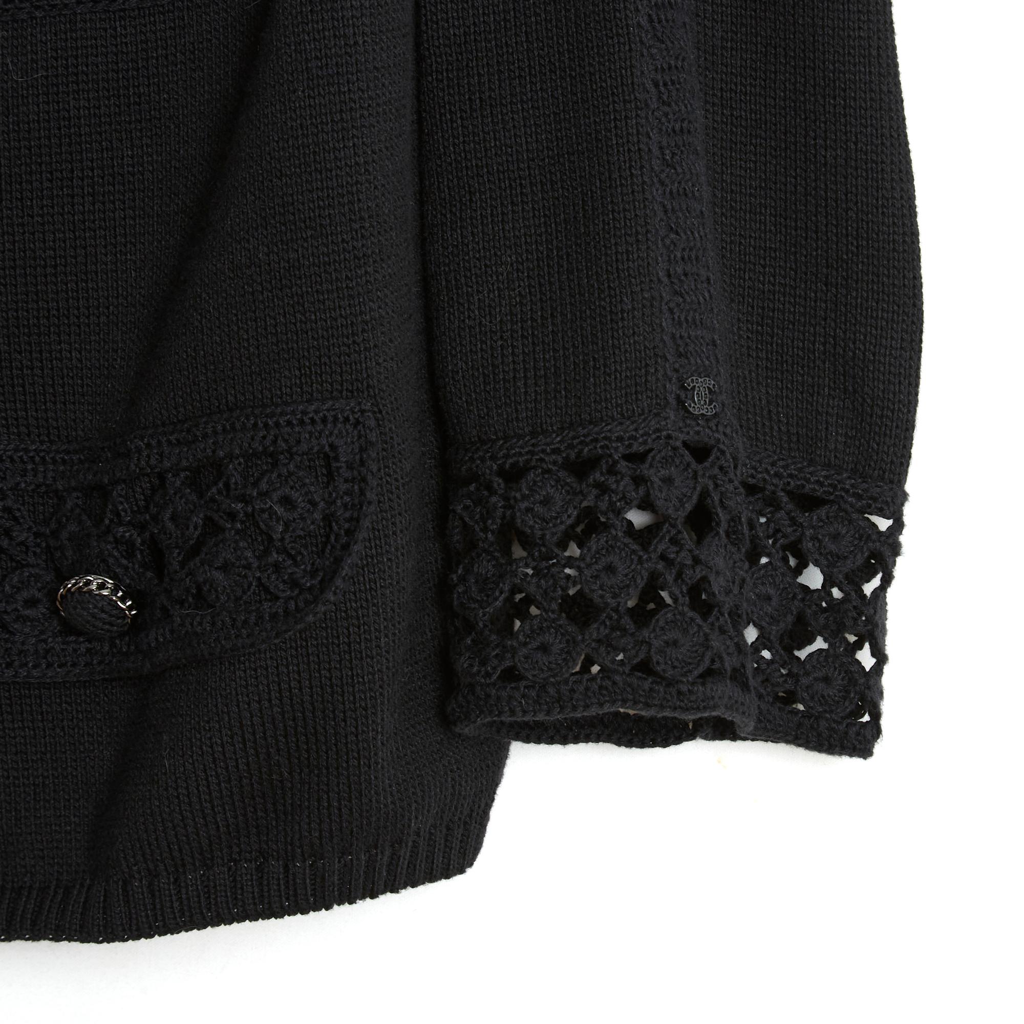 Women's or Men's PE2006 Chanel Cardigan US10 Black Cotton Crochet Cardigan SS2006 For Sale