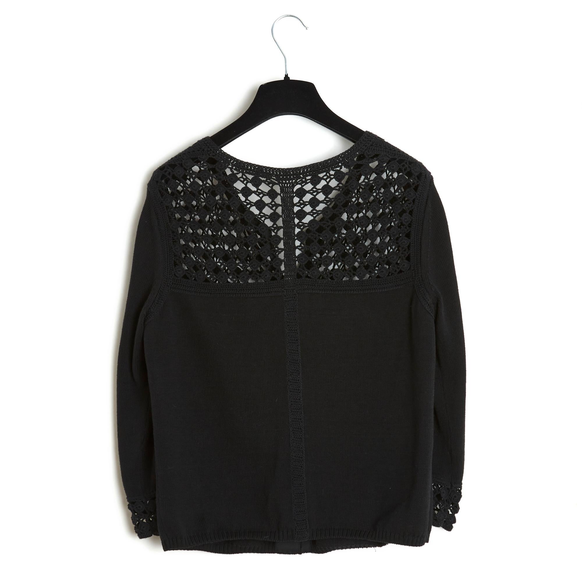 PE2006 Chanel Cardigan US10 Black Cotton Crochet Cardigan SS2006 For Sale 2