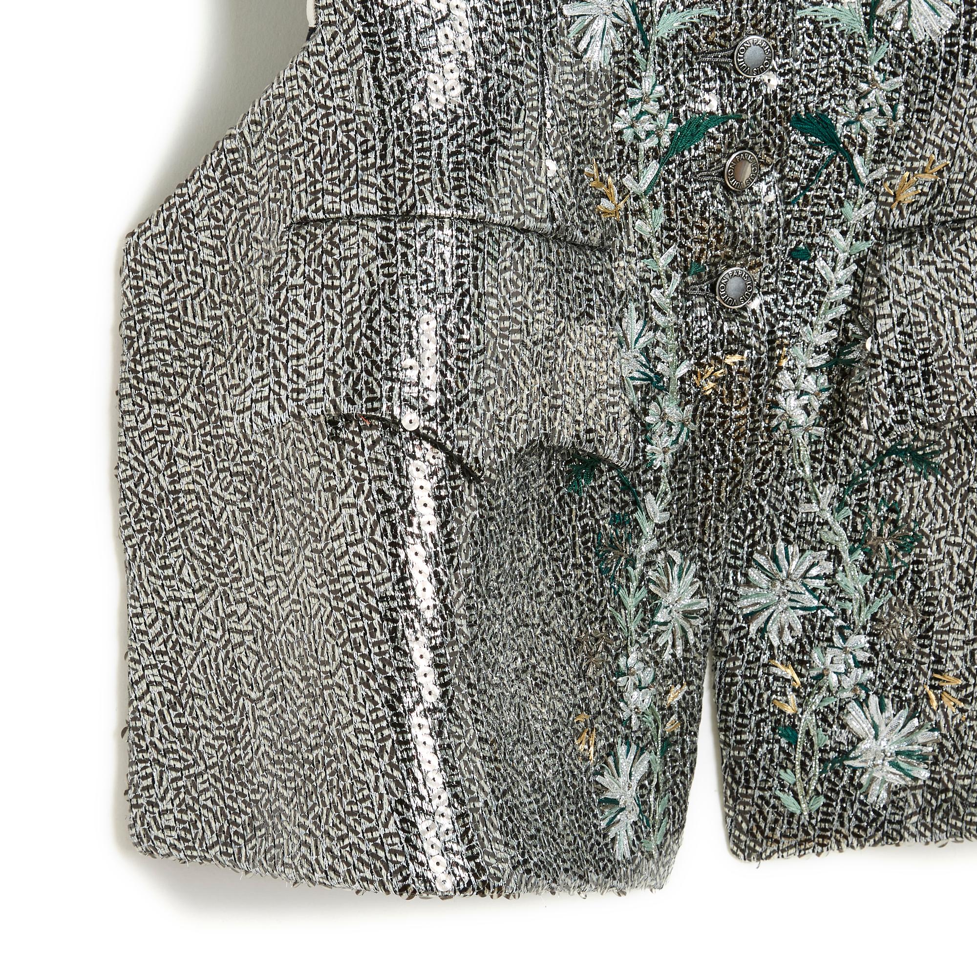 De las mujeres PE2016 Louis Vuitton Ghesquiere Veste FR38 Lentejuelas plateadas SS2018 Chaqueta US en venta