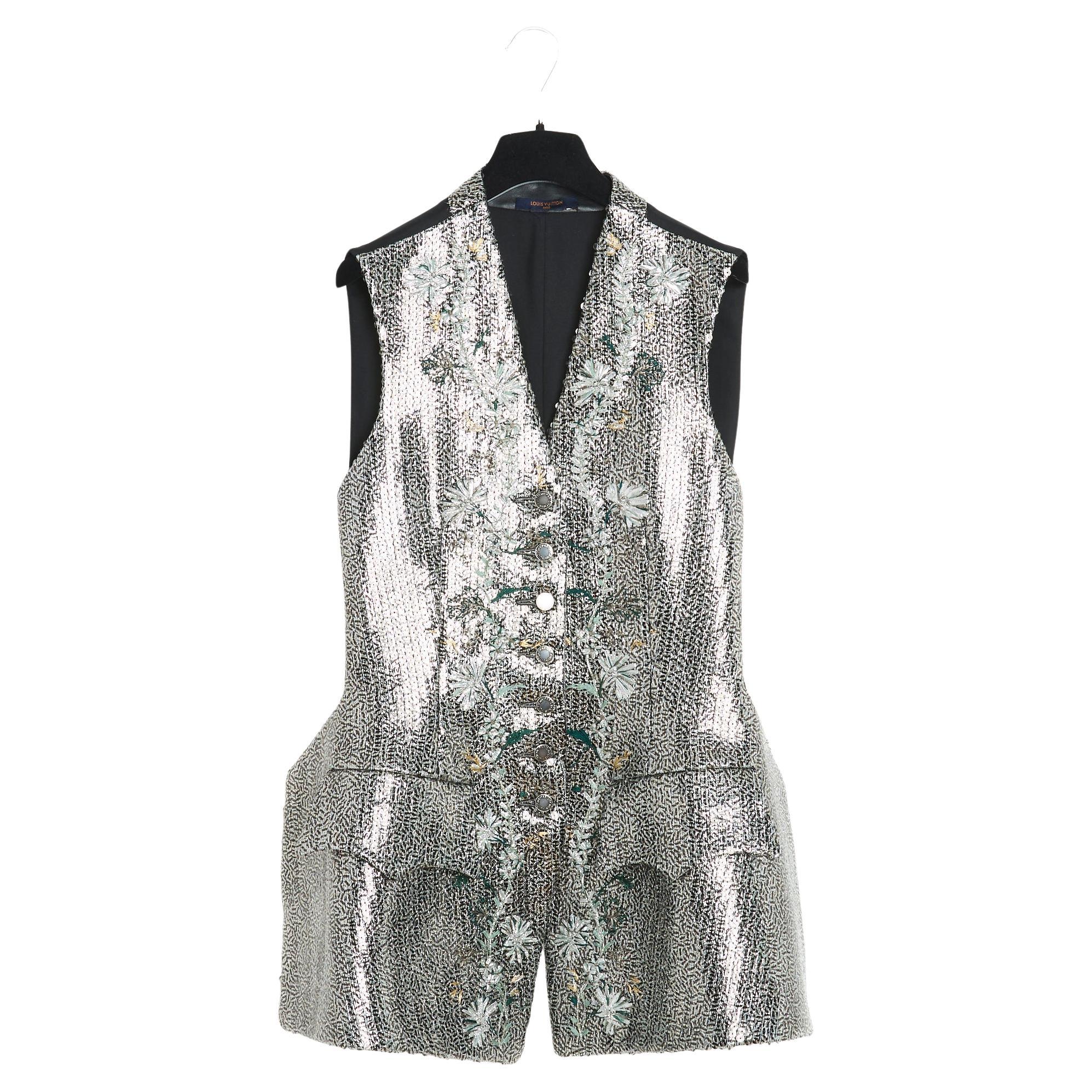 PE2016 Louis Vuitton Ghesquiere Veste FR38 Lentejuelas plateadas SS2018 Chaqueta US en venta