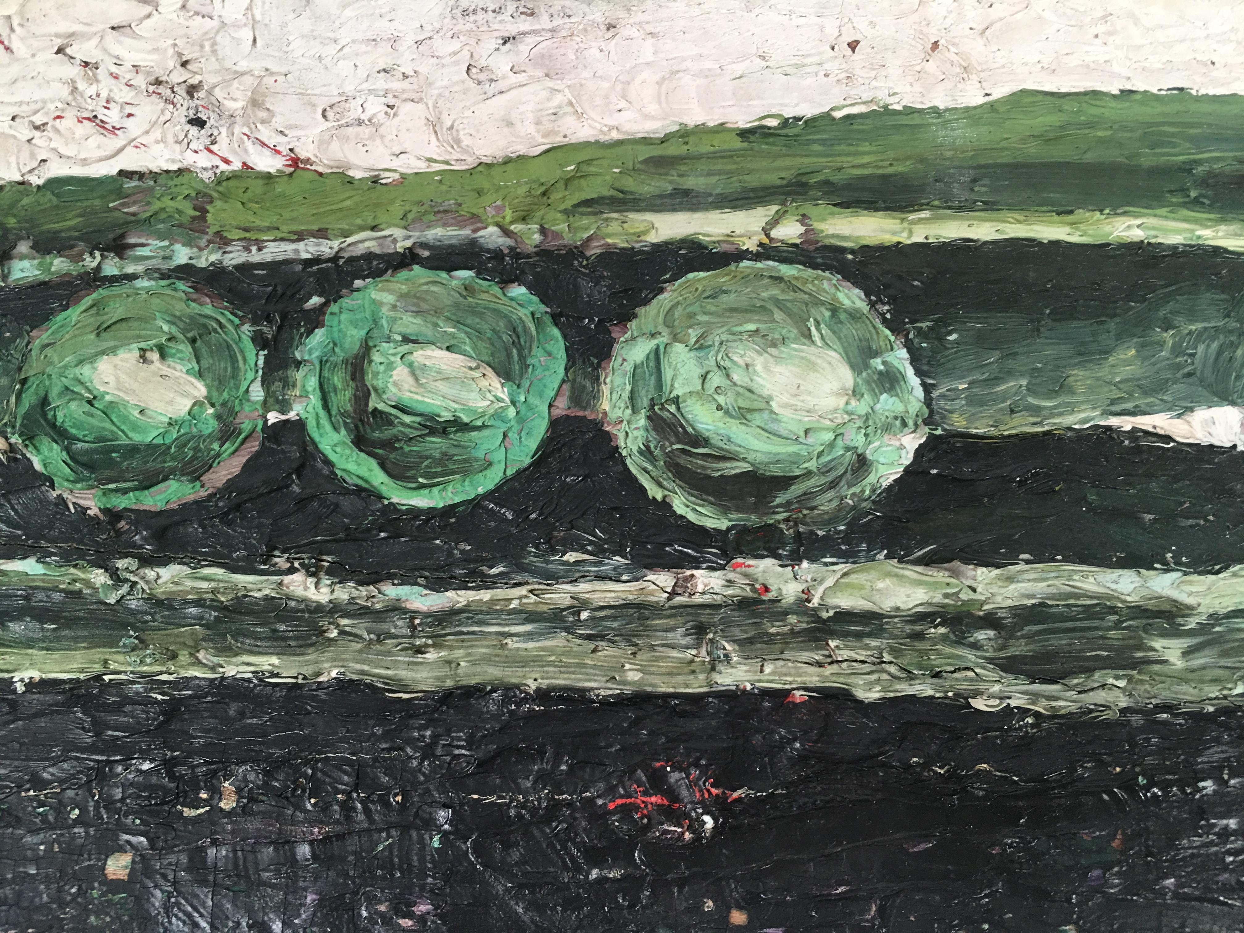 American Pea Pod Still Life Painting on Wood Plank