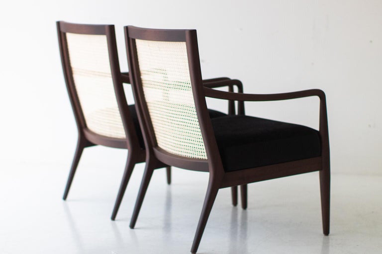 Peabody Cane Back Chairs, Walnut and Cane in black, Modern, Craft