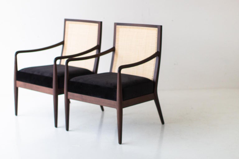 Peabody Cane Back Chairs, Walnut and Cane in black, Modern, Craft