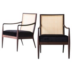 Peabody Cane Back Chairs, Walnut and Cane in black, Modern, Craft Associates