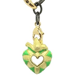 Peace and Love Necklace in 18K Green Gold with Neon Green Enamel
