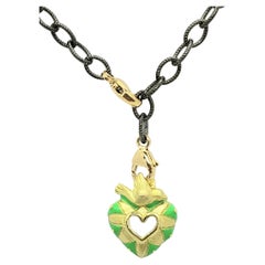 Peace and Love Necklace in 18K Green Gold with Neon Green Enamel