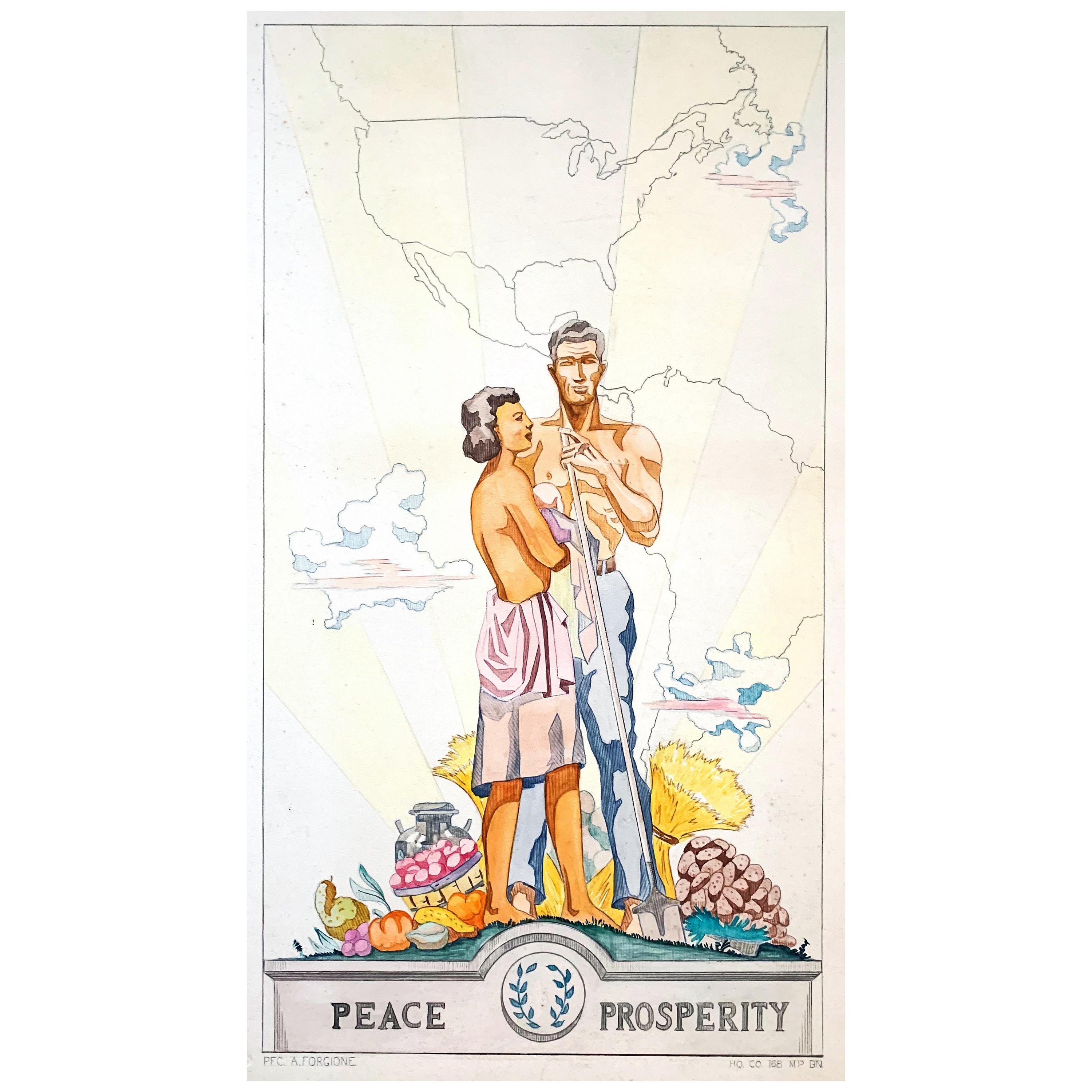 "Peace and Prosperity," Art Deco Mural Design for Fort Meade, Maryland