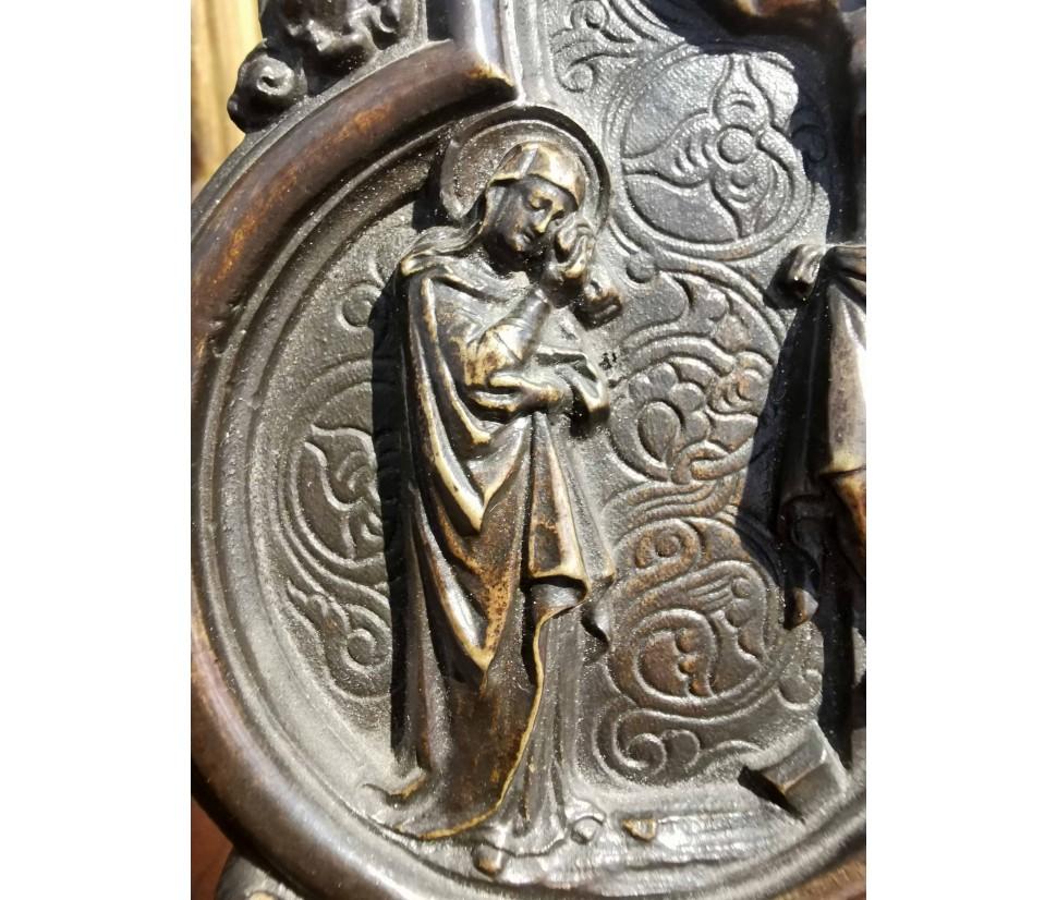 Patinated Peace Depicting the Crucifixion in Dark Patina Bronze 18th Century For Sale