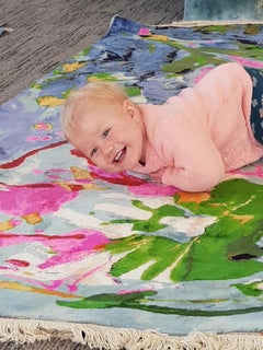 Peace:  Designer blue Handwoven silk rug by Dena Lawrence woven in Kashmir.