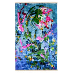 Peace:  Designer blue Handwoven silk rug by Dena Lawrence woven in Kashmir.