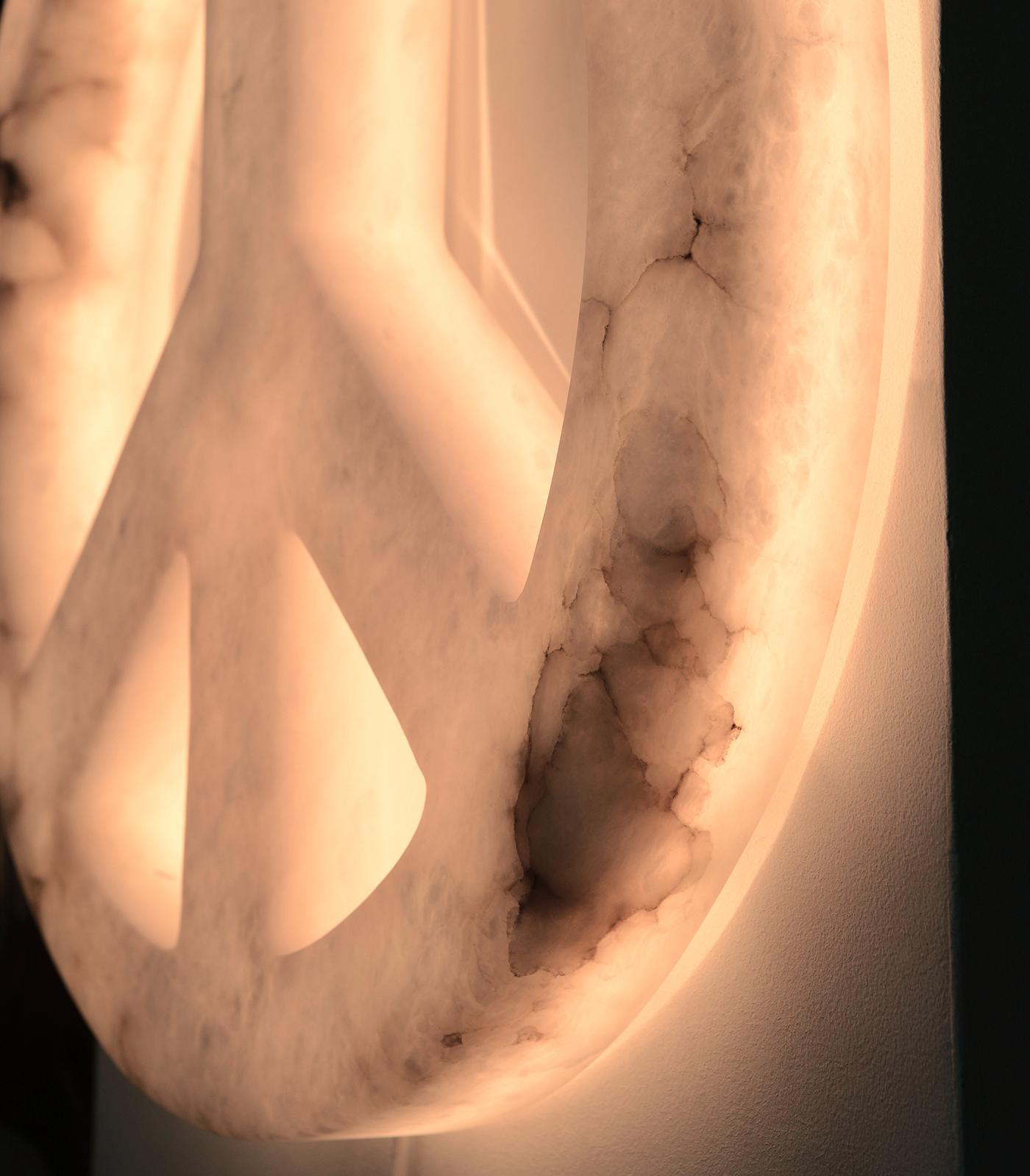 Contemporary Peace & Love Alabaster Wall Lamp For Sale