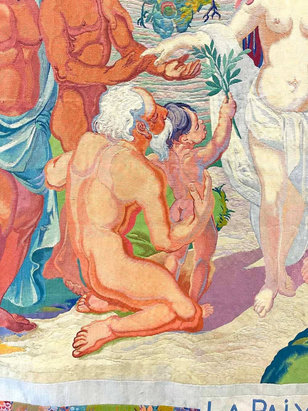 Art déco Peace, tapisserie monumentale Art Déco avec déesse de l'abondance et des nus, 1945 en vente