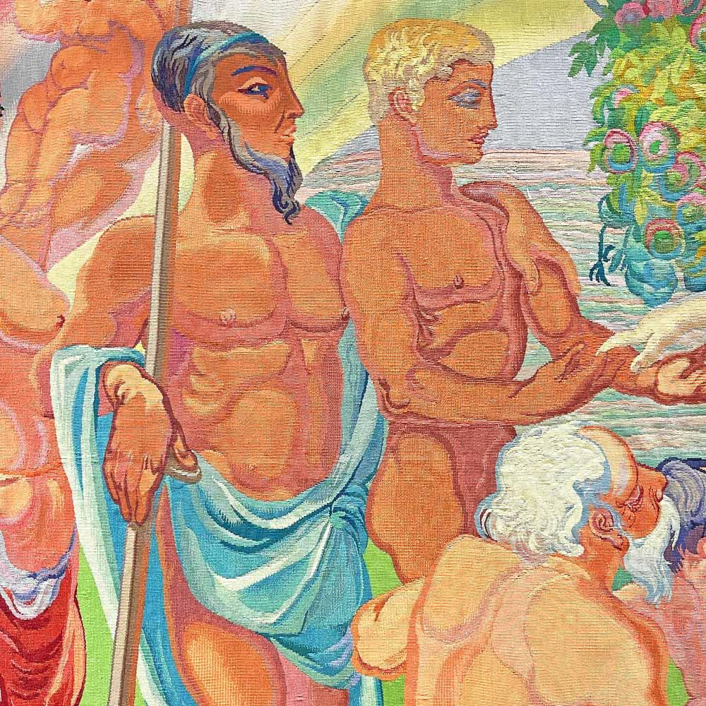 Peace, tapisserie monumentale Art Déco avec déesse de l'abondance et des nus, 1945 Excellent état - En vente à Philadelphia, PA