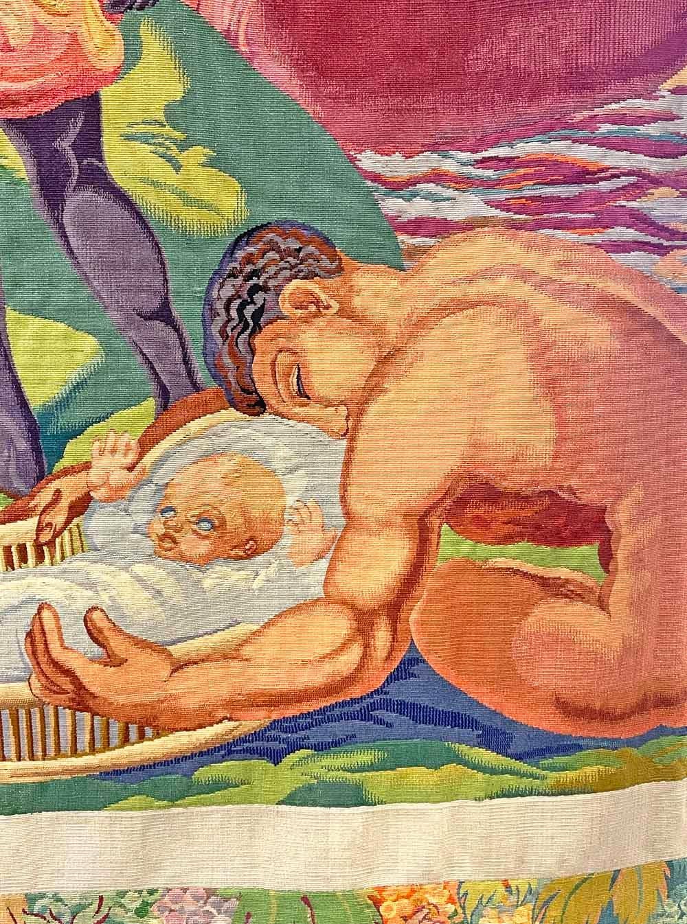 Monumentaler Art-Déco-Wandteppich „Peace“ mit Göttin der Fülle und Aktdarstellung, 1945 (Mitte des 20. Jahrhunderts) im Angebot