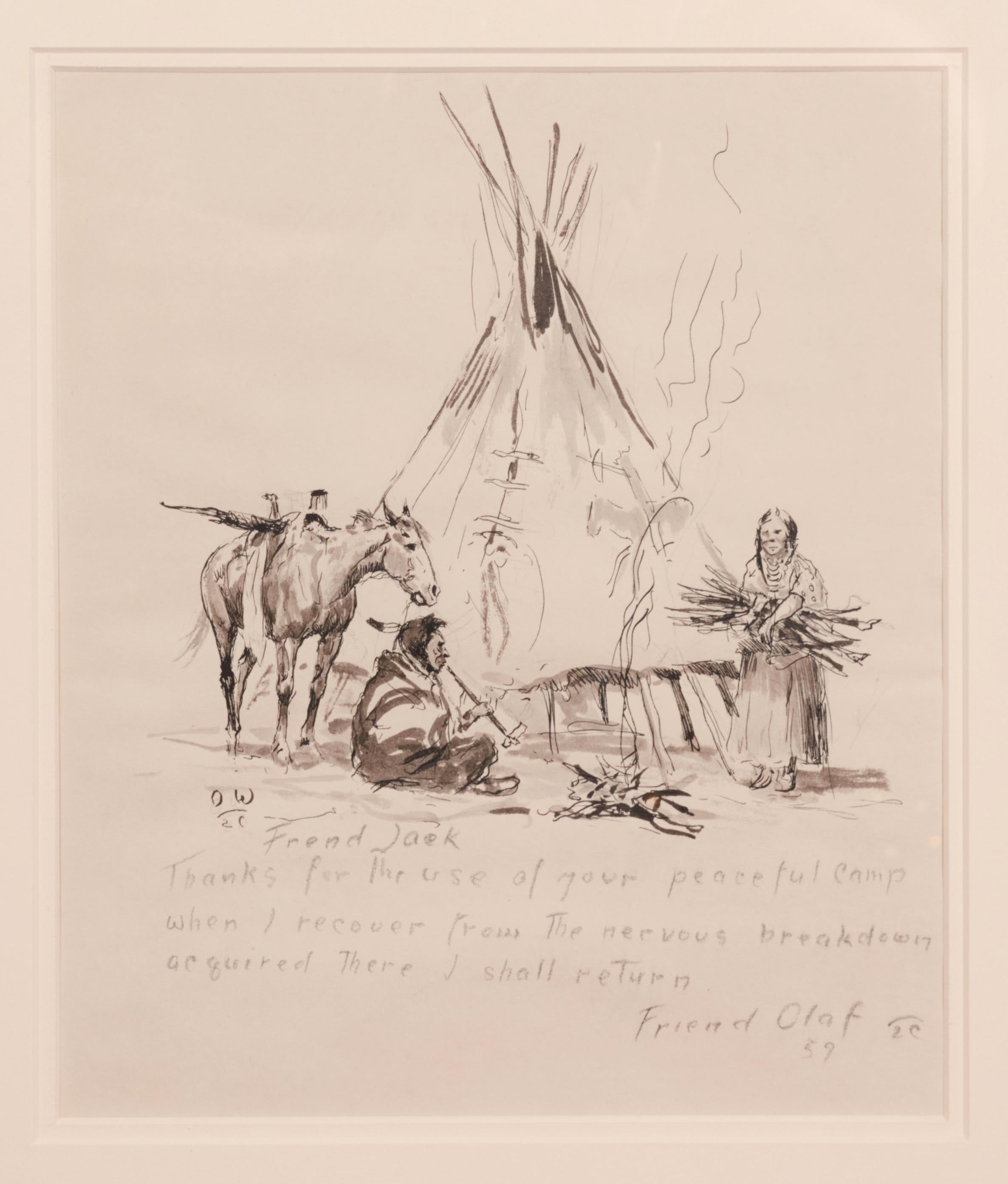 Other Peaceful Camp 1959, Ink and Graphite, Olaf Wieghorst, American