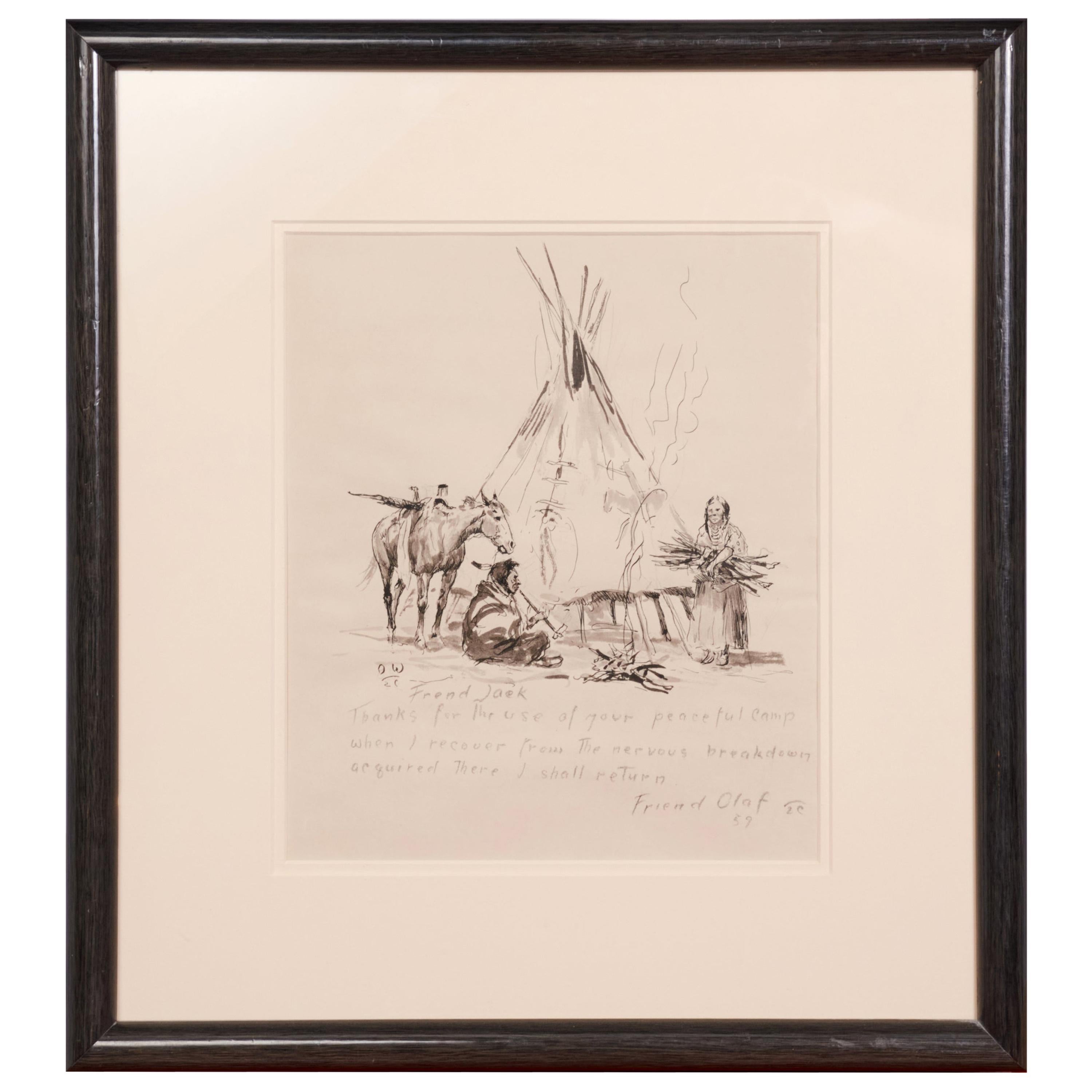 Peaceful Camp 1959, Ink and Graphite, Olaf Wieghorst, American