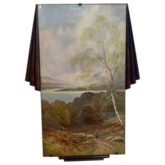 Peaceful Sheep Herding Scene within Art Deco Frame.Possibly 30s Vintage Hardware