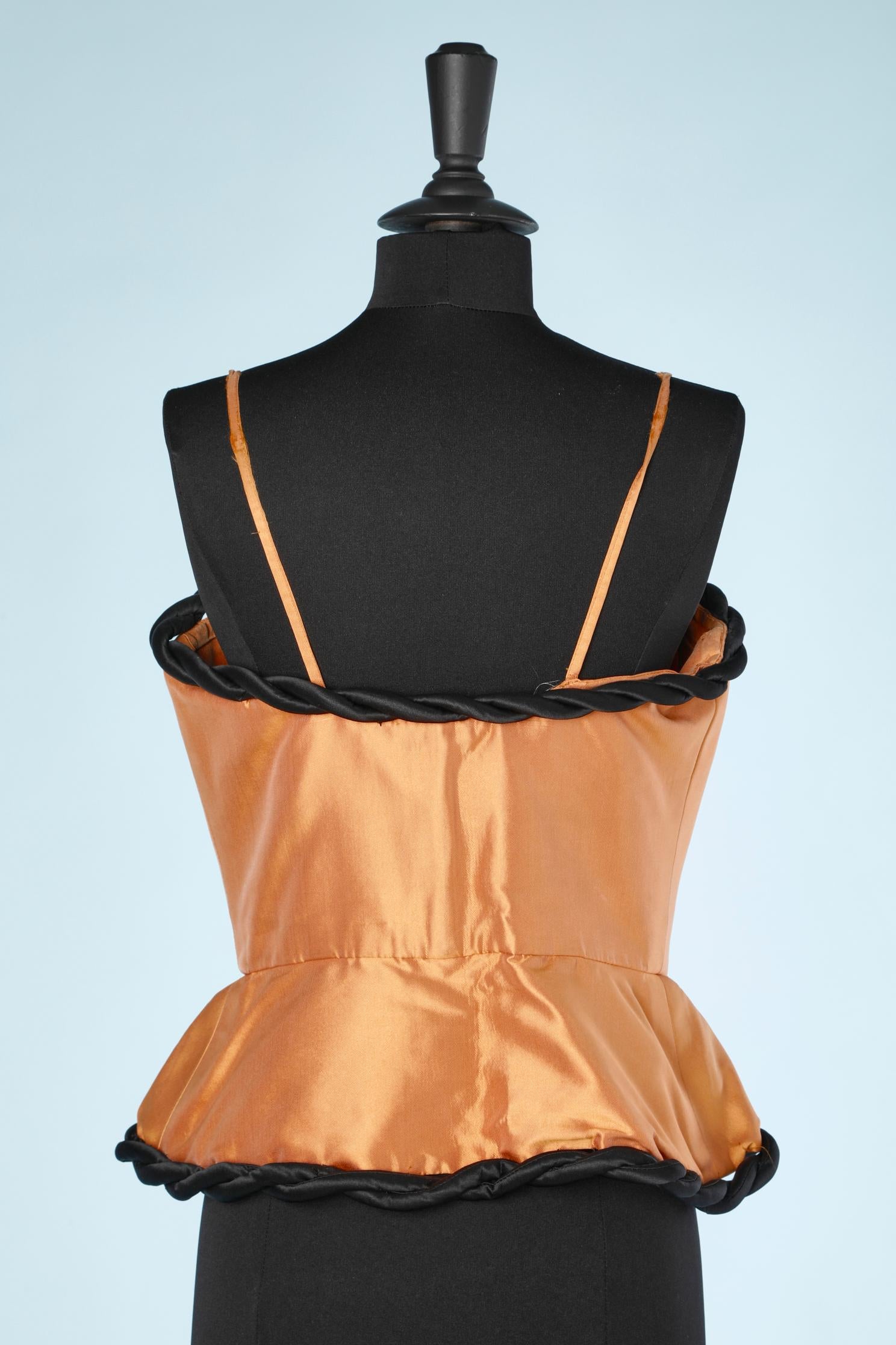 Women's Peach and black silk bustier  For Sale