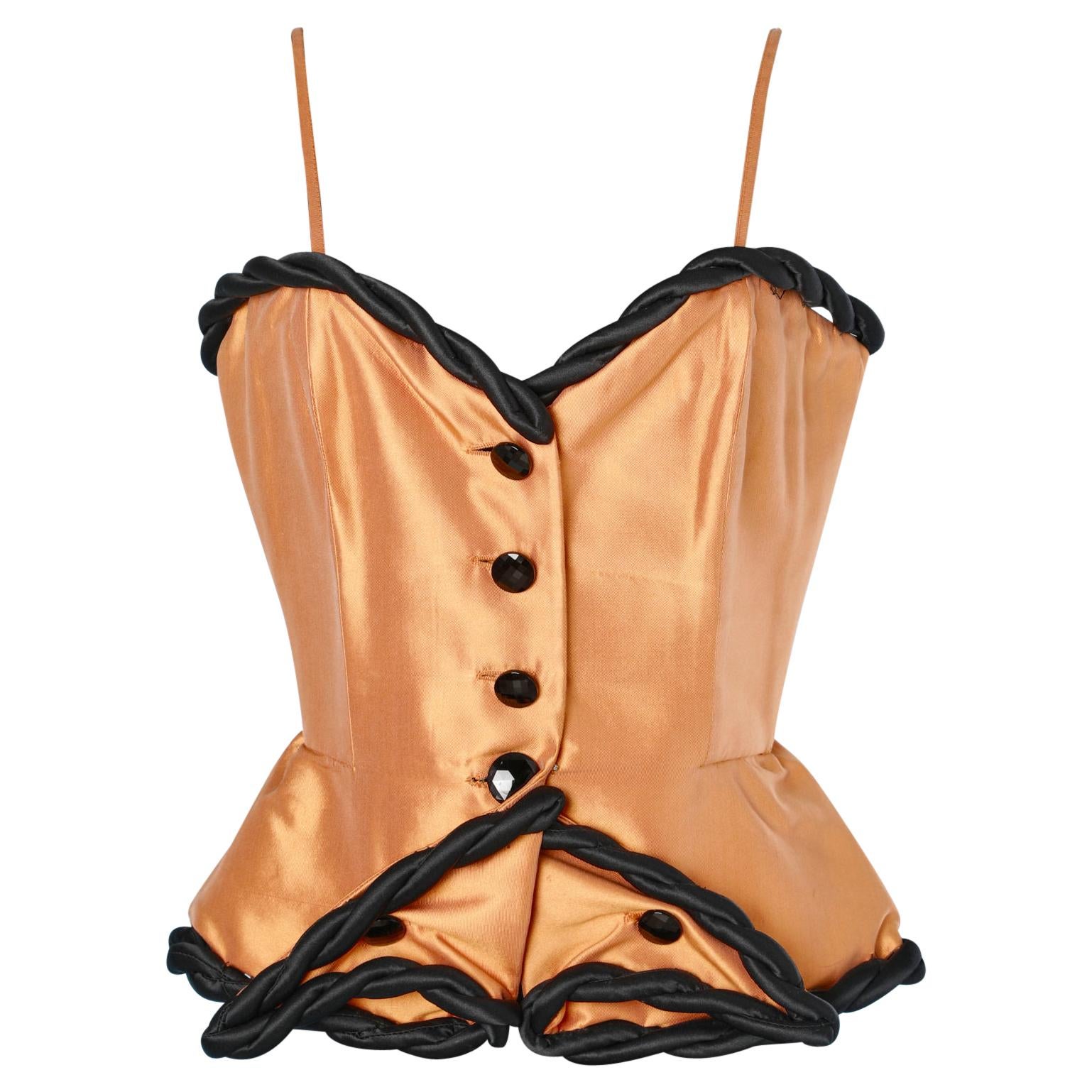 Peach and black silk bustier  For Sale