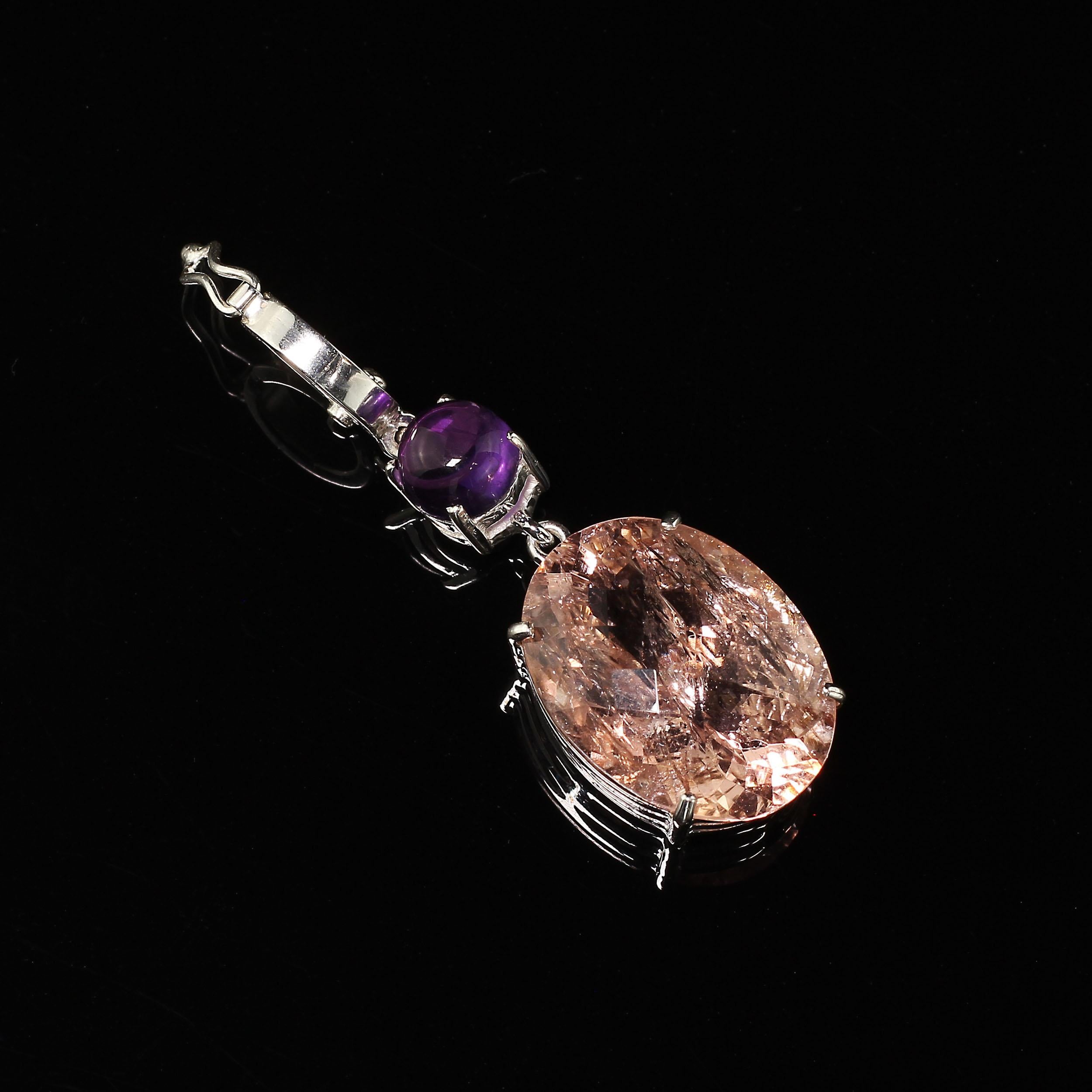 Artisan AJD Peach Morganite and Purple Shimmering Pendant For Sale