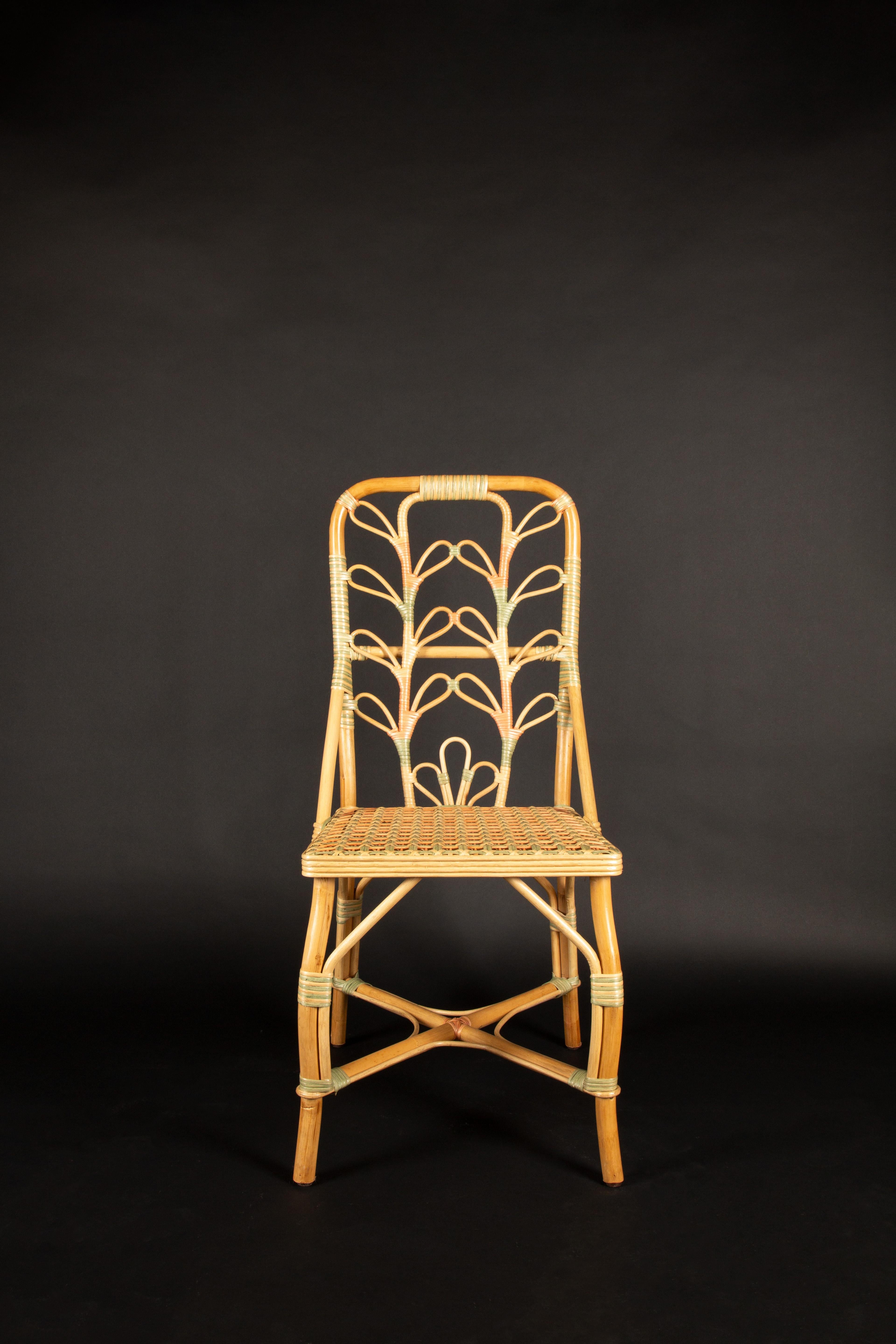 Peach and Sage Daisy Rattan Chair by Creel and Gow:

Measures: 18