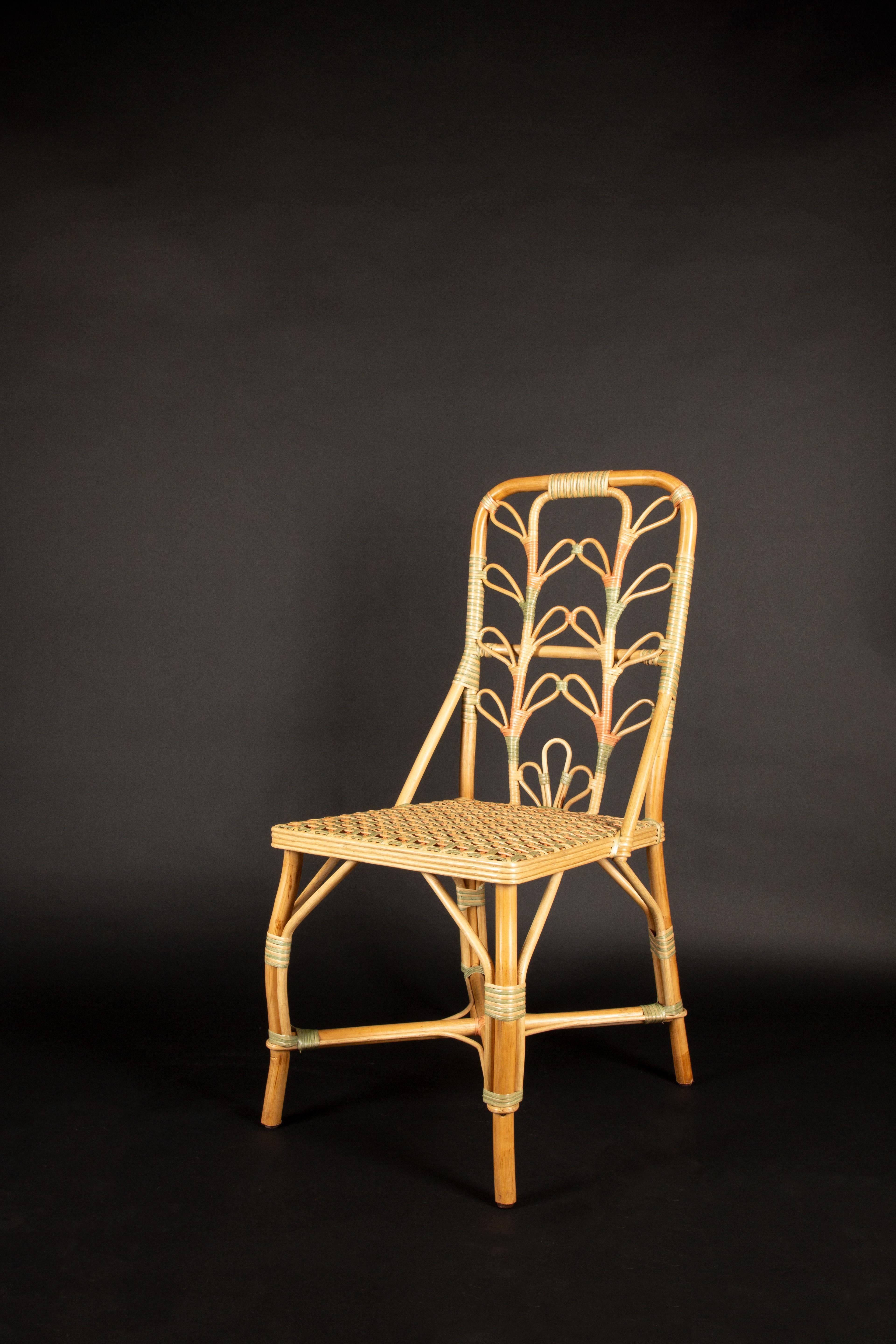 Moroccan Peach and Sage Daisy Rattan Chair by Creel and Gow