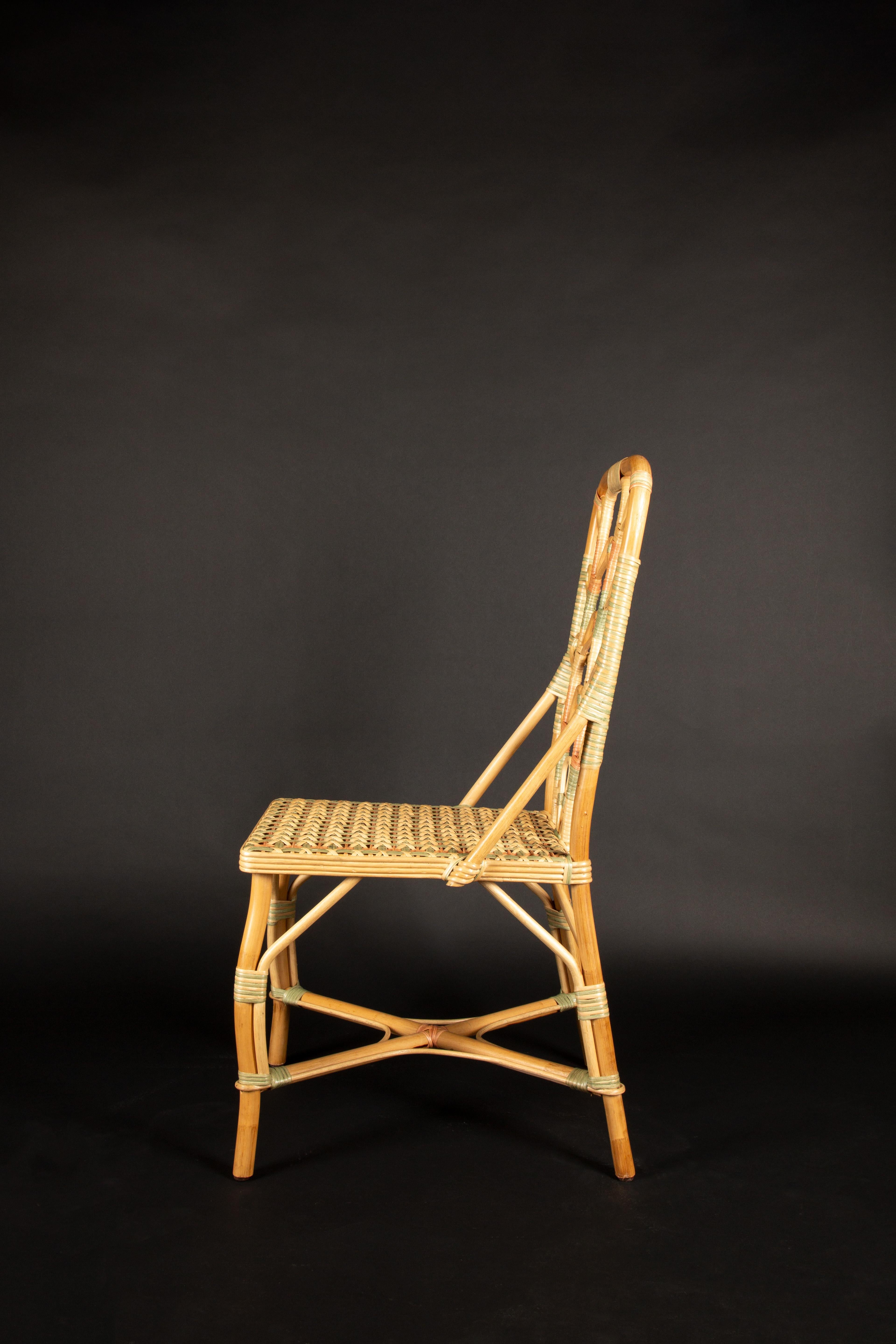 Peach and Sage Daisy Rattan Chair by Creel and Gow In New Condition In New York, NY