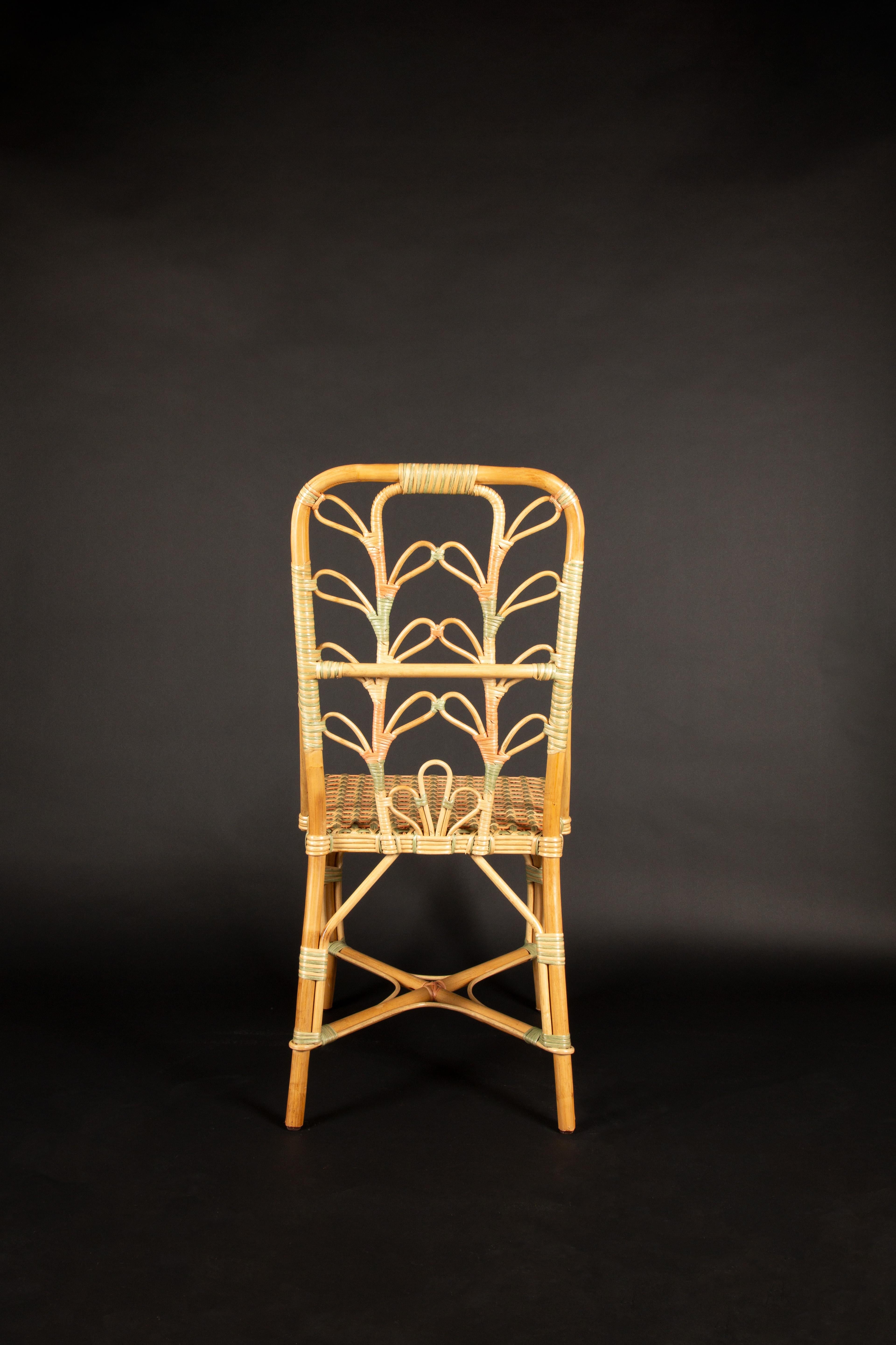 Contemporary Peach and Sage Daisy Rattan Chair by Creel and Gow